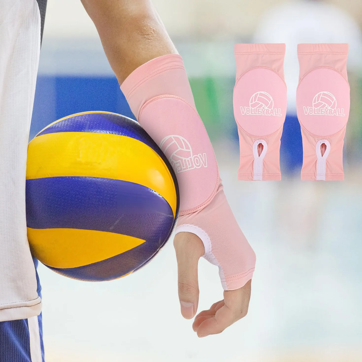 NQEUEPN Manchons de Bras de Volley-Ball, Protège-Bras de Volley-Ball Rose avec Coussinets Protection Trous pour les Pouces Gants Protection pour les Avant-Bras Volley-Ball pour Adolescents Jeunes