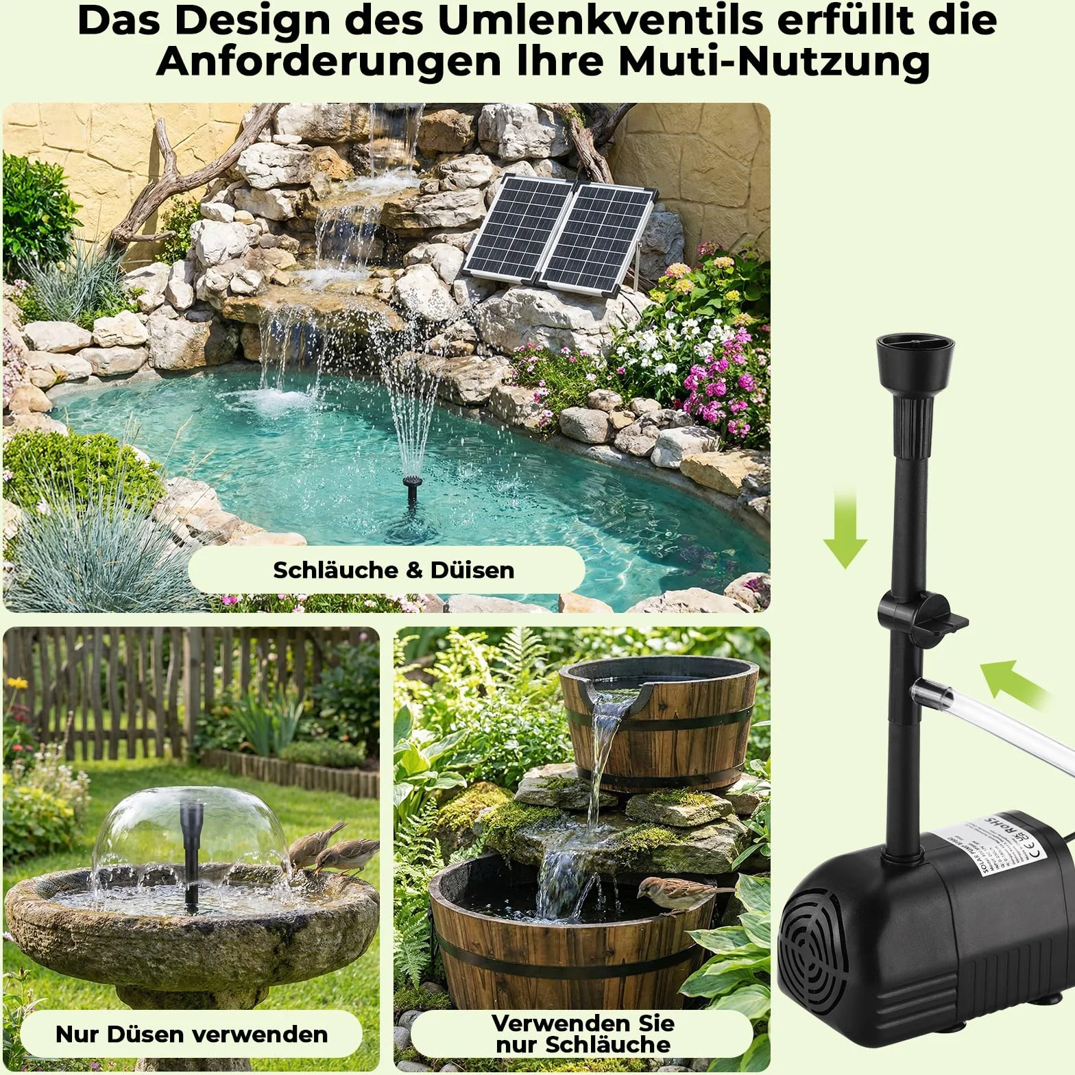 Pompe Solaire Bassin Extérieur 25W 260L/H Max 200cm Panneau Verre Moteur Sans Balais Clevich