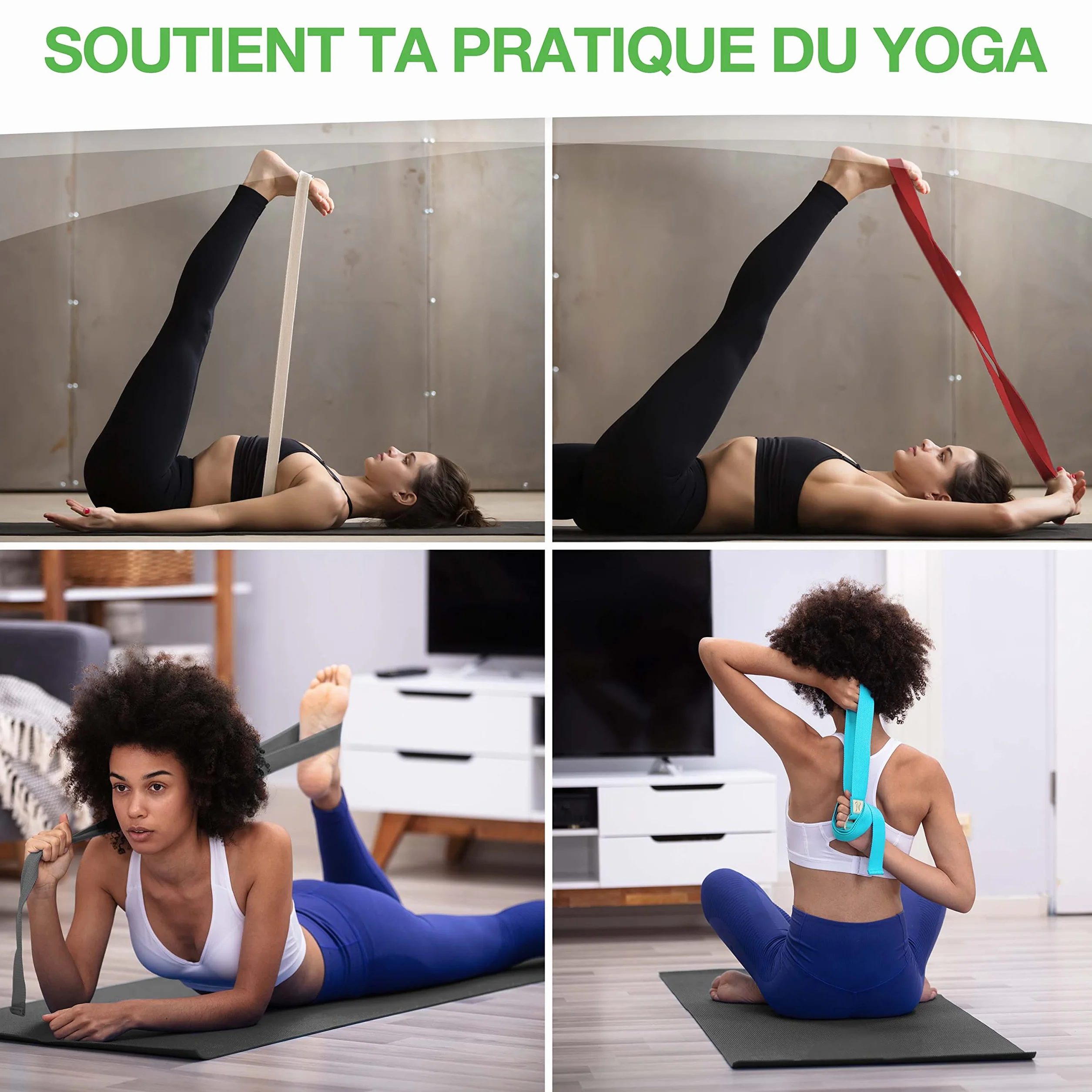 BACKLAxx ® Sangle yoga – Sangle coton pour yoga durable de 250 cm de long avec fermeture pratique en métal - Idéale pour le Pilates et les étirements – vidéos d'application inclu