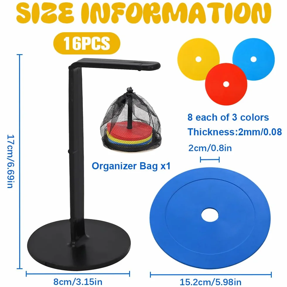 Lot de 24 Disques de Marquage Plat 15cm Antidérapants Souples avec Support de Rangement pour Football Basket Handball
