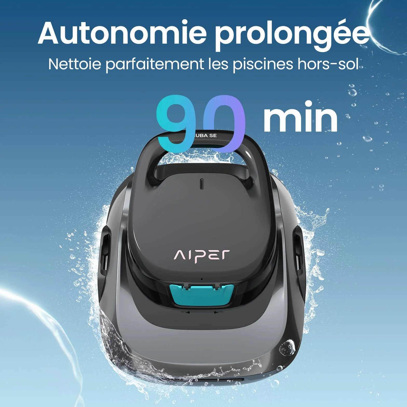 AIPER Scuba SE Robot Piscine sans Fil, Autonomie 90 Min, Nettoyage Auto-Stationnement
