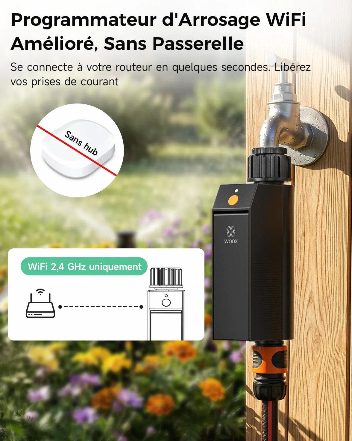 WOOX Programmateur Arrosage WiFi Intelligent 2,4GHz Contrôleur d'Arrosage IP65 Étanche Minuteur Automatique
