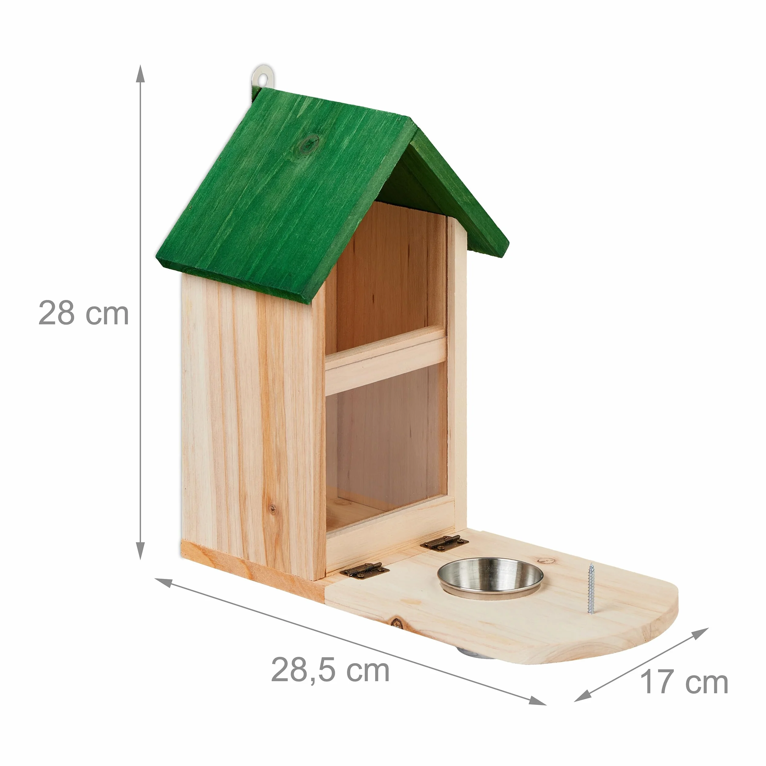 Relaxdays Mangeoire en Bois pour Écureuils avec Vis et Seau à Eau, Nature et Vert