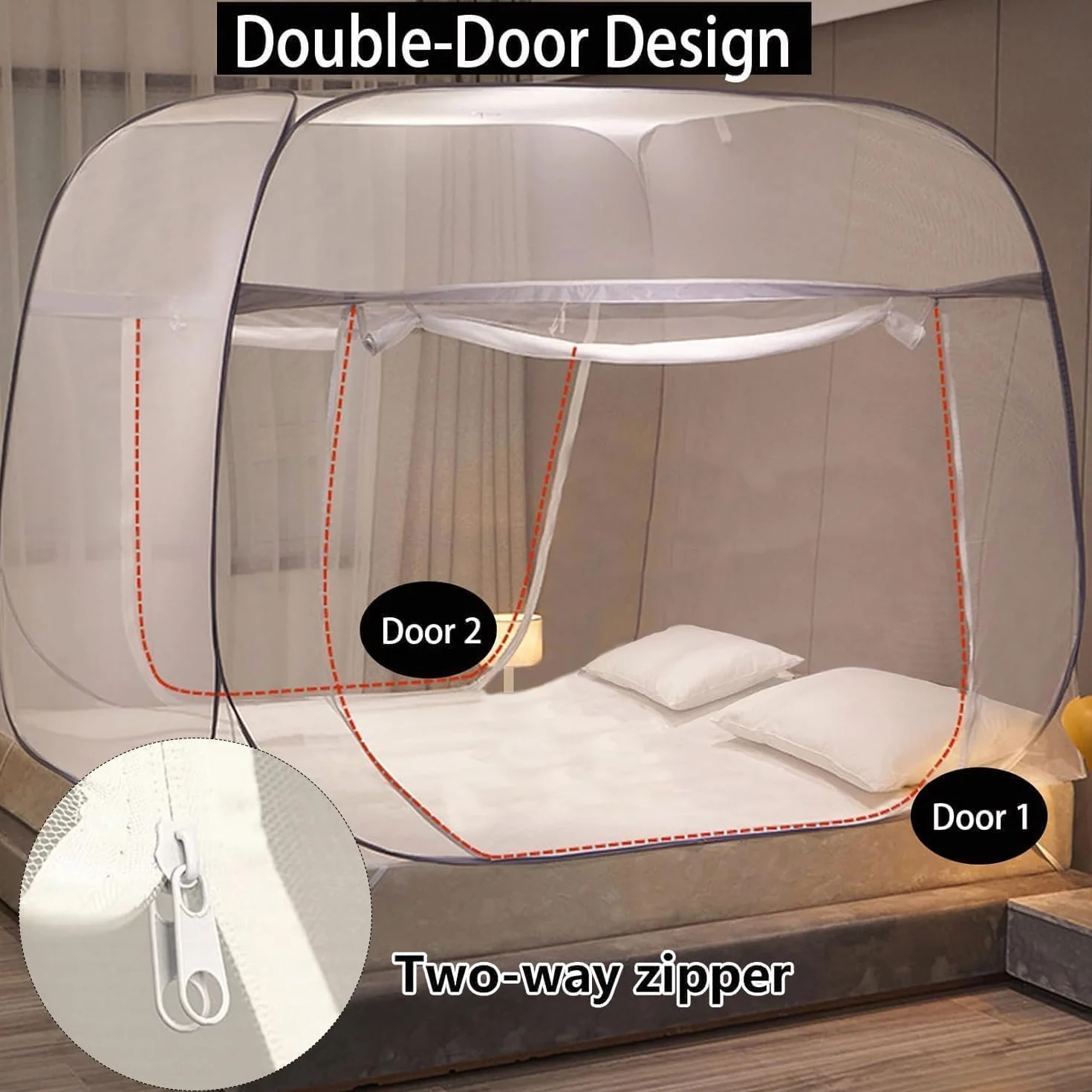 Moustiquaire pour lit déployable, 180 cm x 200 cm, moustiquaire pour lit, moustiquaire portable, pour voyages, pliable, pour chambre, extérieur