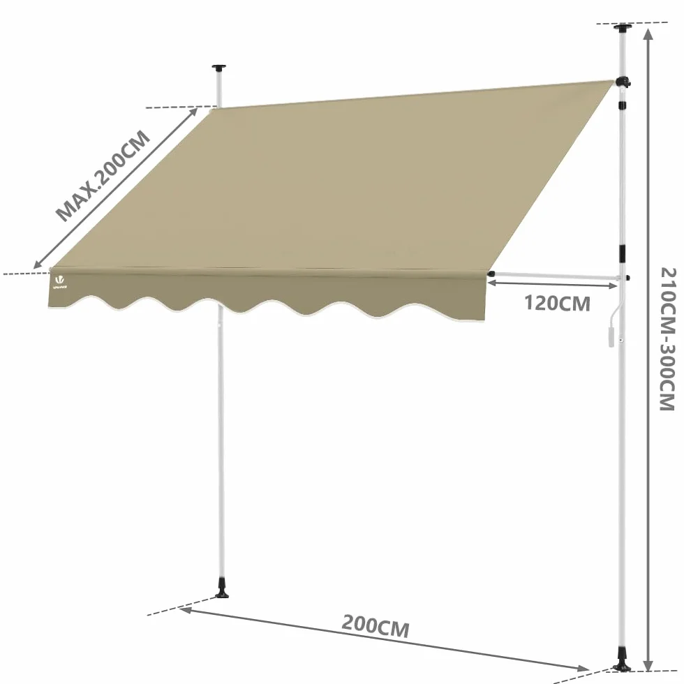 VOUNOT Auvent Manuel Rétractable Résistant aux UV Store Banne de Jardin en Acier Polyester avec Manivelle 200cm Beige