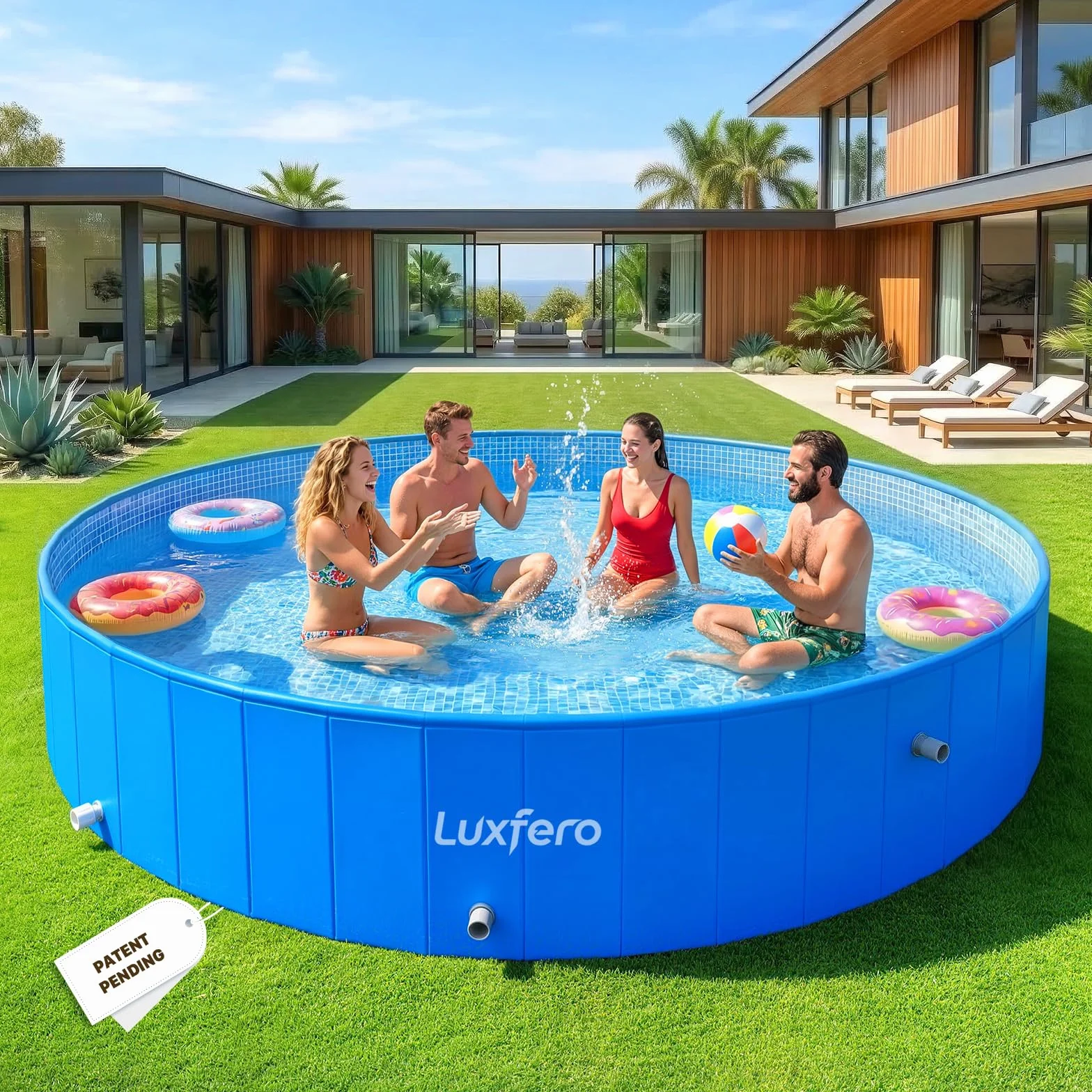 Luxfero Piscine Tubulaire Ronde Hors Sol Metal Frame Épaissi 228 x 228 x 50 cm Pliable