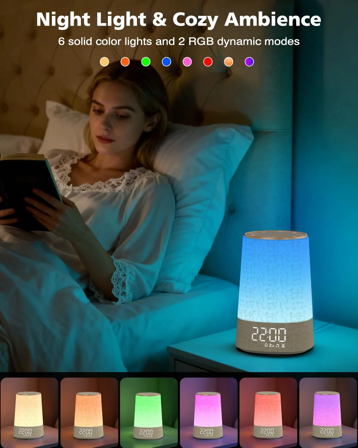 Réveil Lumineux Simulateur d'Aube, Lampe de Réveil LED 7 Sonneries 30 Sons Naturels, Snooze, Minuteur, 10 Niveaux Luminosité