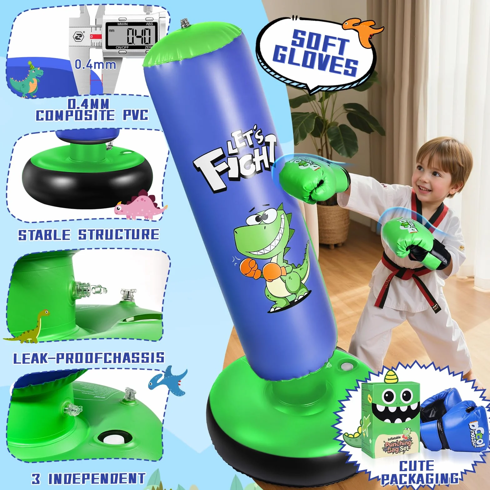 Sac de Boxe pour Enfants, Gonflable Sac de Boxe Enfant 120cm - Idéal pour Karaté, Taekwondo, Cadeau Parfait pour Garçons & Filles de 3 à 8 Ans