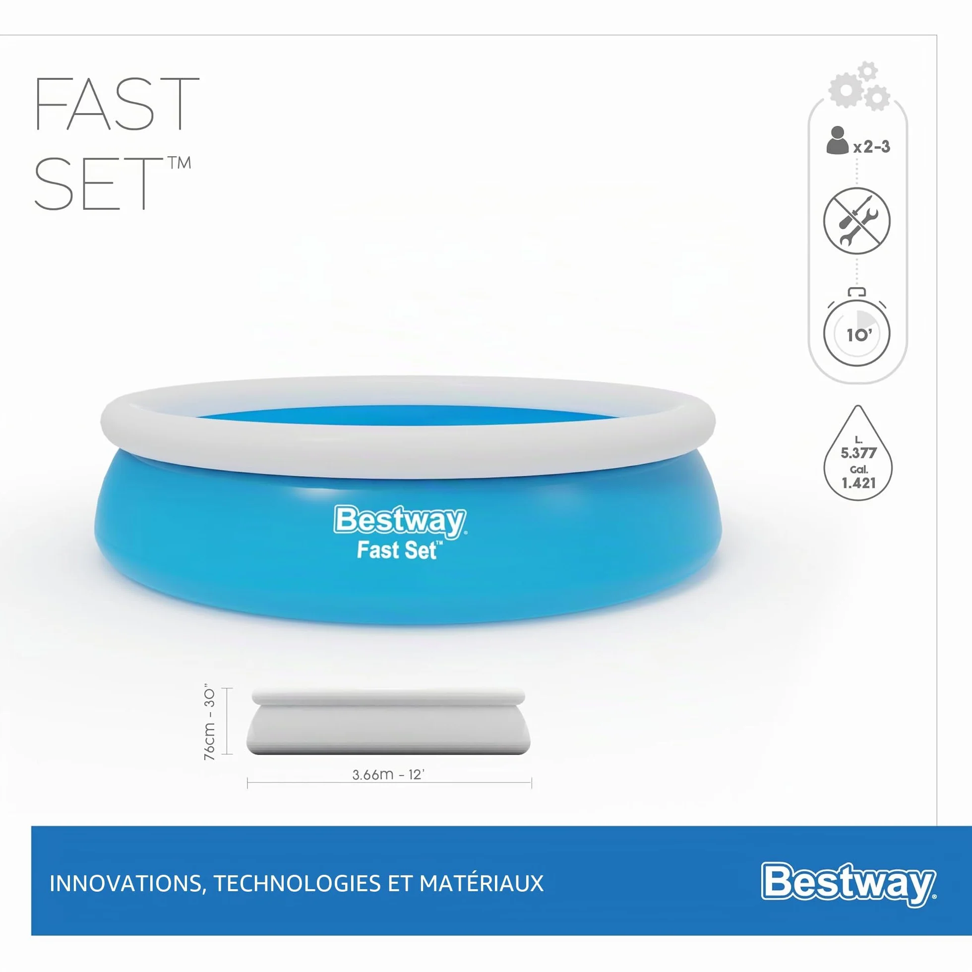 BESTWAY Piscine autoportante Ronde Fast Set 366 x 76 cm Filtration