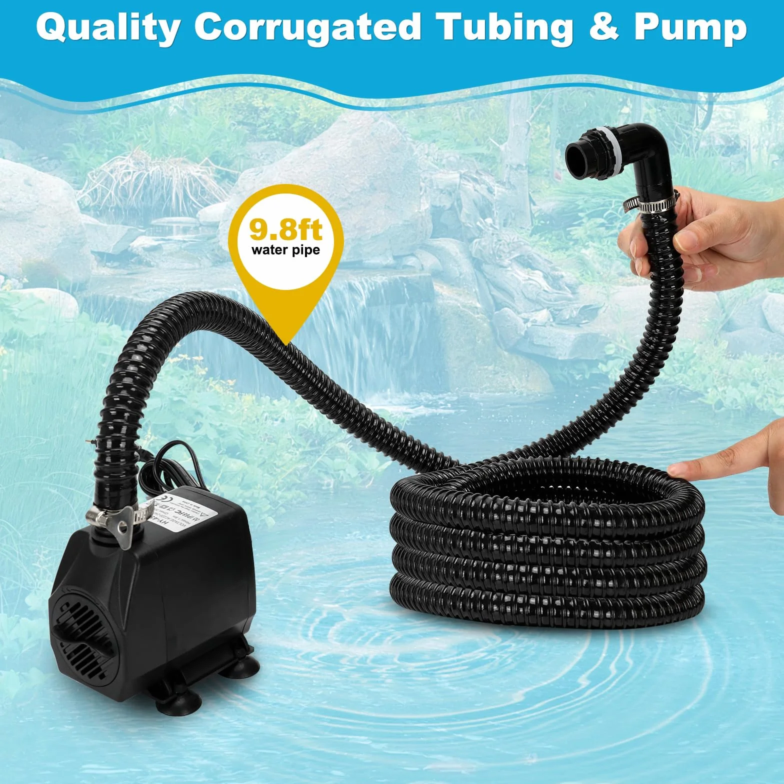 WingFly Cascade Bassin Exterieur 30 cm Acier Inoxydable Pompe 45 W 3000 l/h Fontaine Jardin