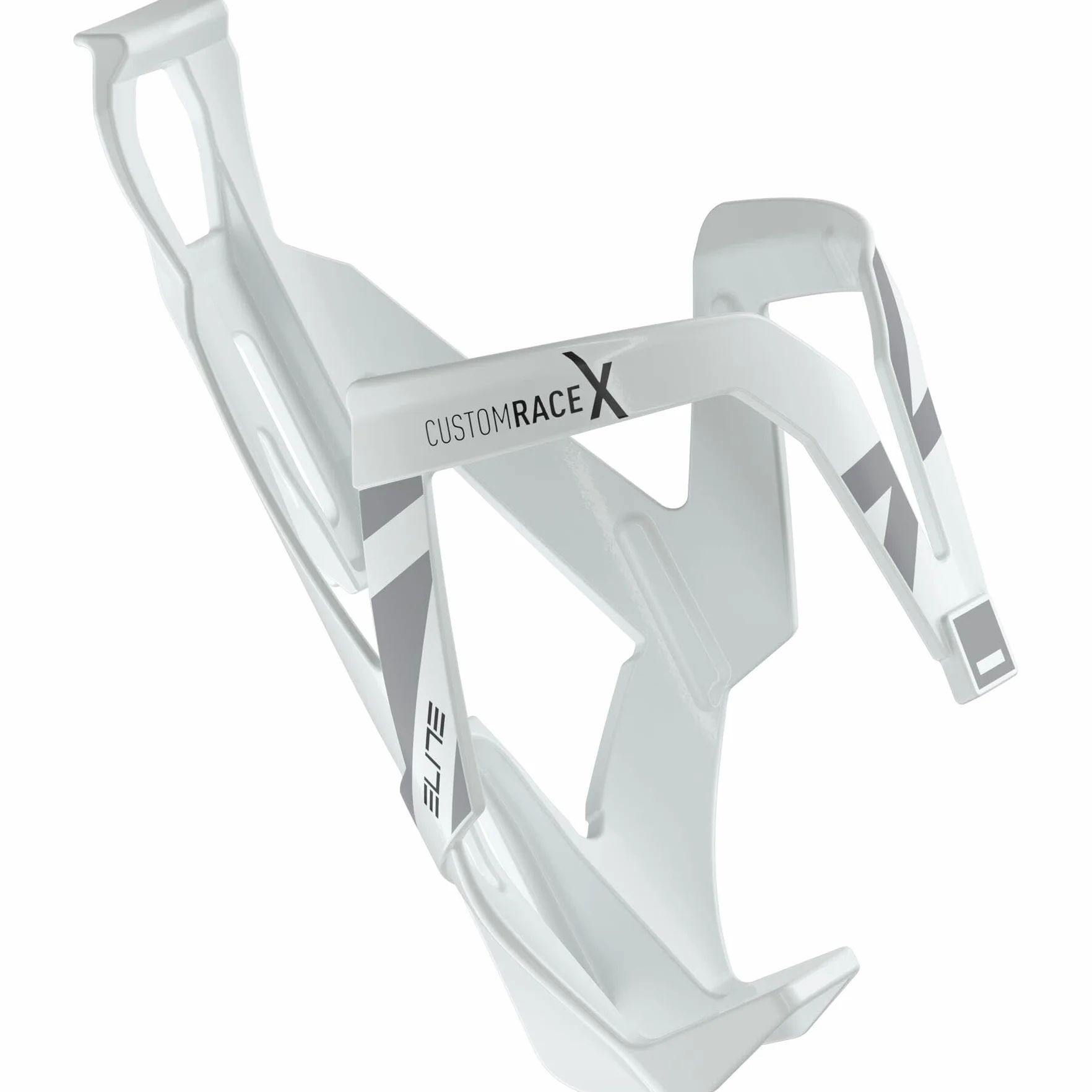 Elite Custom Race X Porte-Bidon – Ultraléger 28,5g & Haute Résistance FRP – Blanc Brillant Graphique Gris – pour Vélo de Route, VTT & Gravel