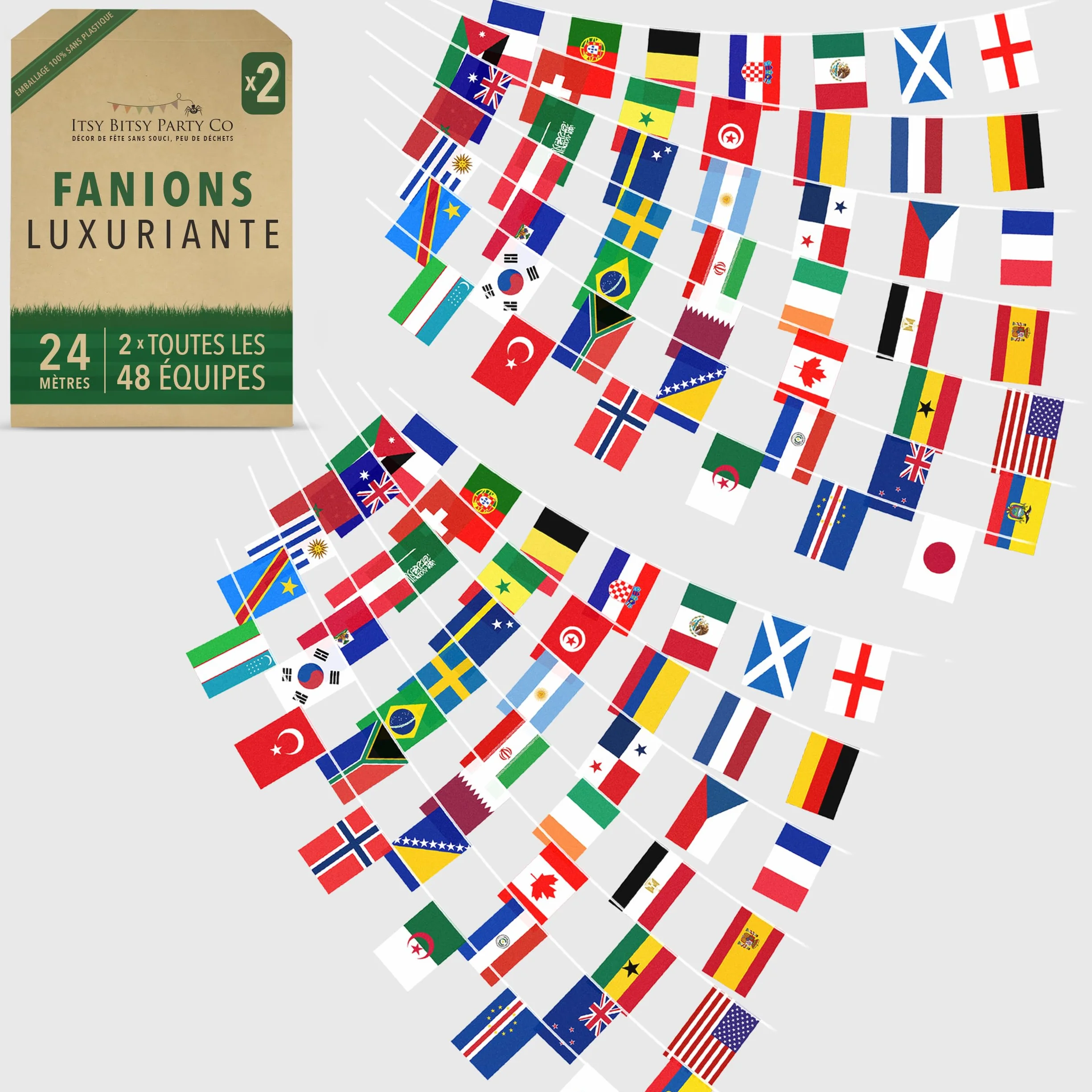 Lot de 2 fanions réutilisables de qualité supérieure pour la coupe du monde de football 2026 – Décorations de la coupe du monde de football 2026 – Vu à la télévision, bannière en polyester de qualité