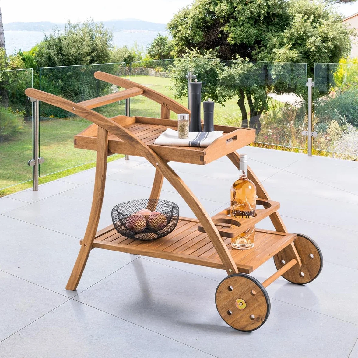 Hespéride Desserte Tiwi Bois Acacia Roues 78x56x105 cm Mobilier d'Extérieur