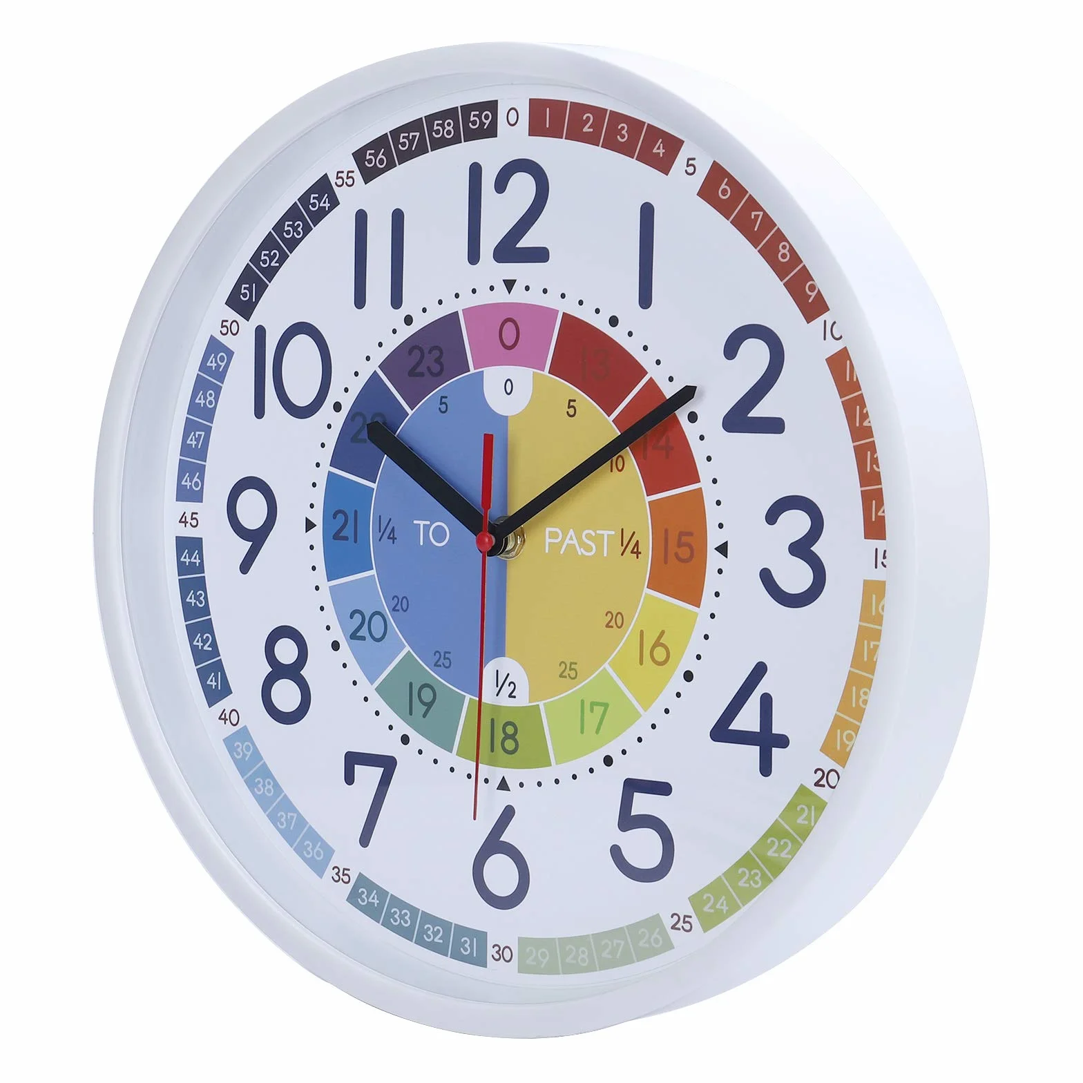 Horloge Murale Enfant Apprentissage Couleur Arc-en-Ciel Pendule Murale Quartz Silencieuse 30 cm