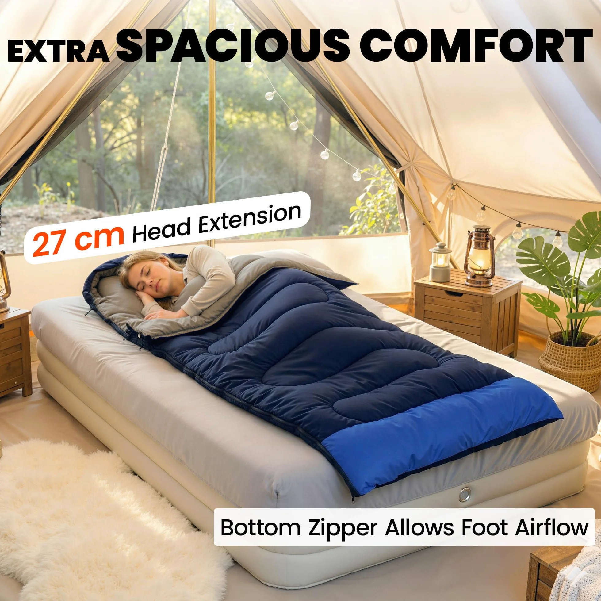 Outsunny Sac de Couchage Adulte Coton Creux 300 g/m² pour Camping Randonnée