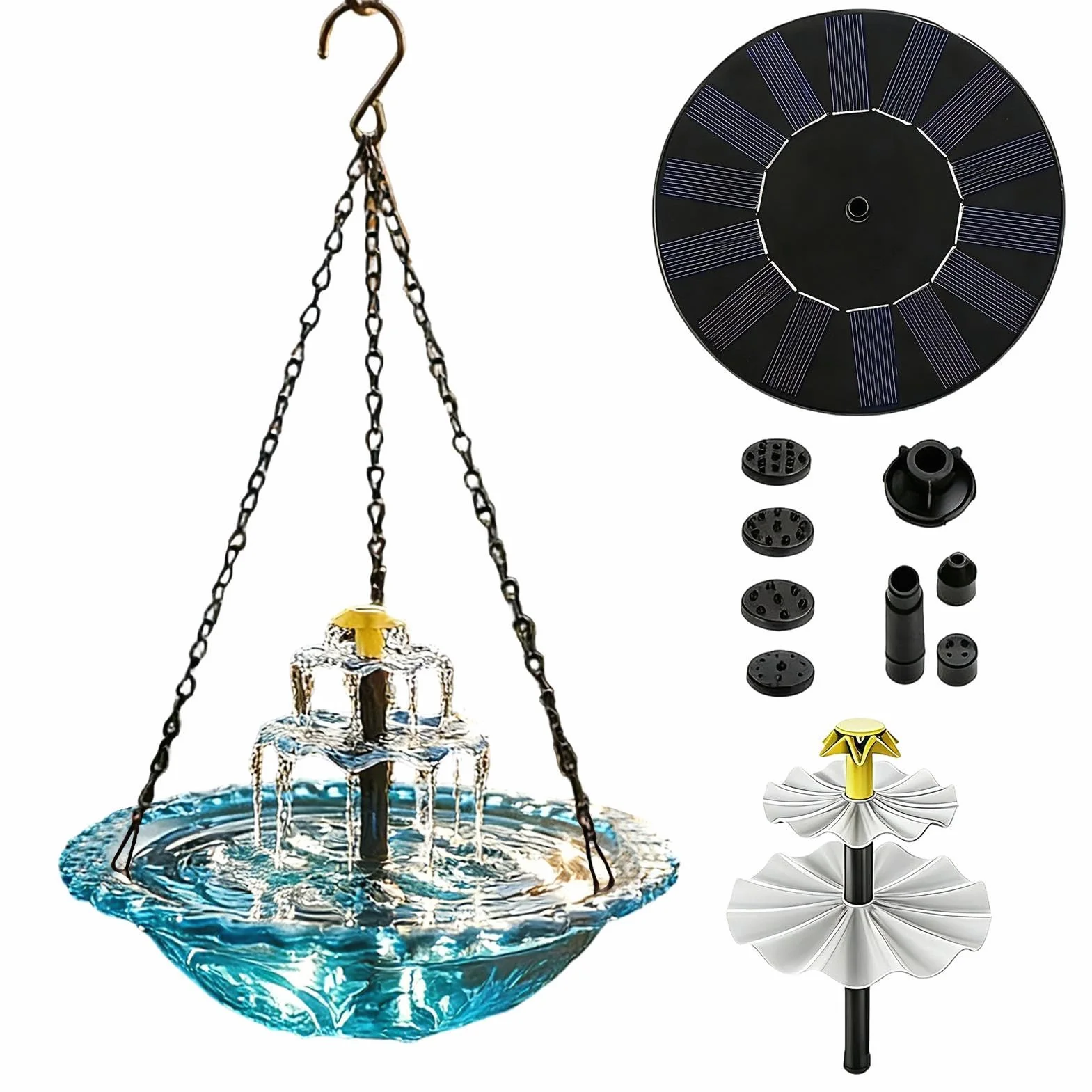 Fontaine Suspendue À Cascade Solaire Pour Oiseaux - Fontaine Solaire Pour Bain D'oiseaux, Abreuvoir Suspendu Pour Colibris Avec Pompe Solaires, Décoration De Jardin Suspendue