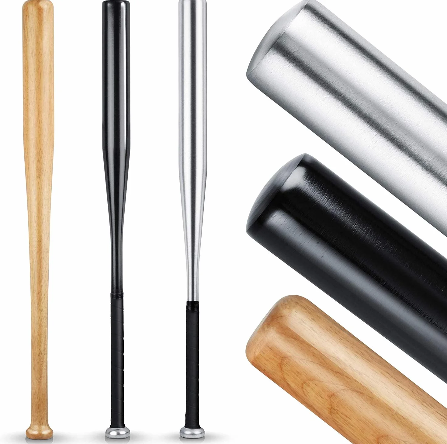 Heldenwerk Batte de Baseball en Bois ou Aluminium - 31 Pouce Batte Baseball avec Poignée antidérapante - Battes de Base-Ball pour Adulte et Enfant