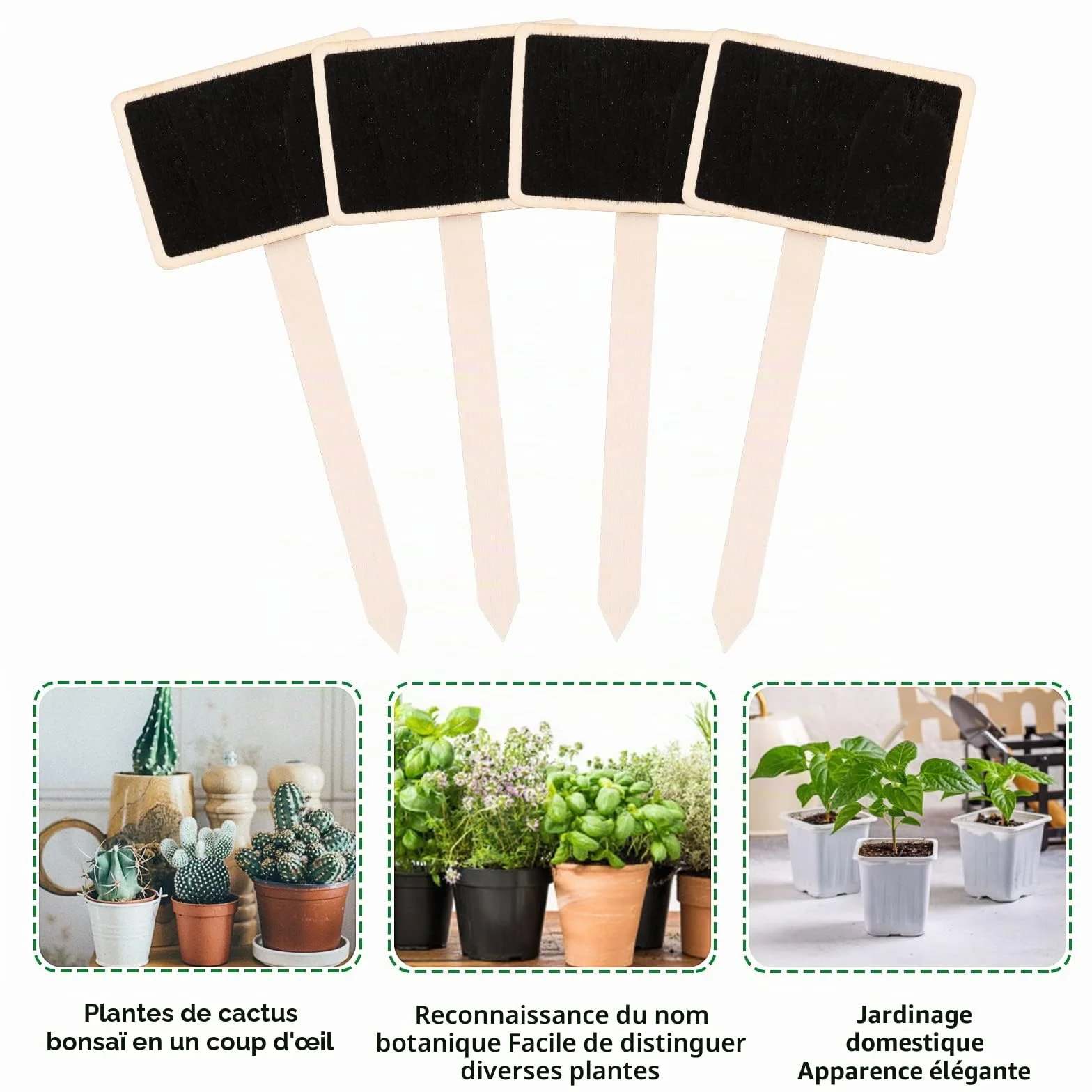Étiquettes en Bois pour Jardin - Lot de 20 - Tableau Noir avec Stylo - Plantes Intérieur Extérieur