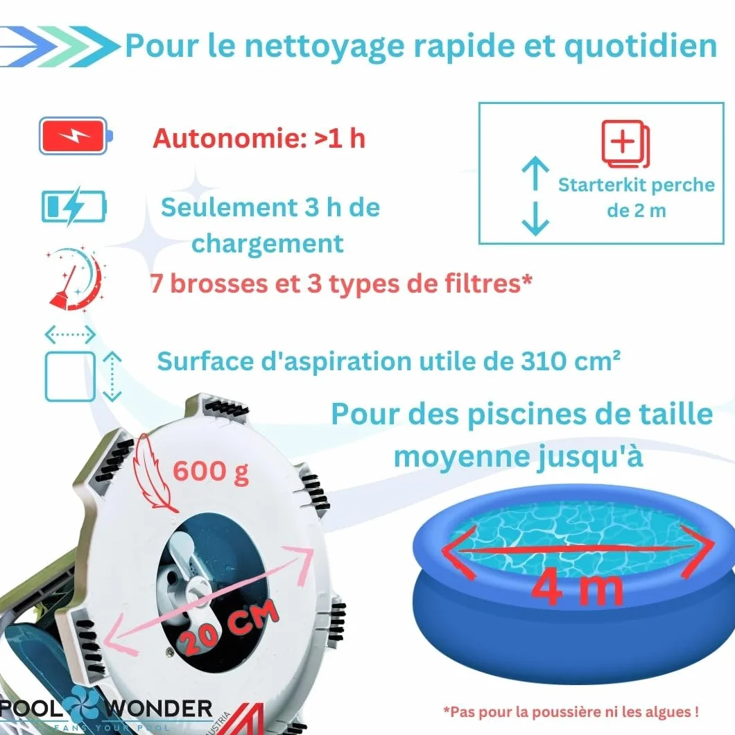 Poolwonder Marvelix Aspirateur de Piscine sans Fil – Fabriqué en Autriche