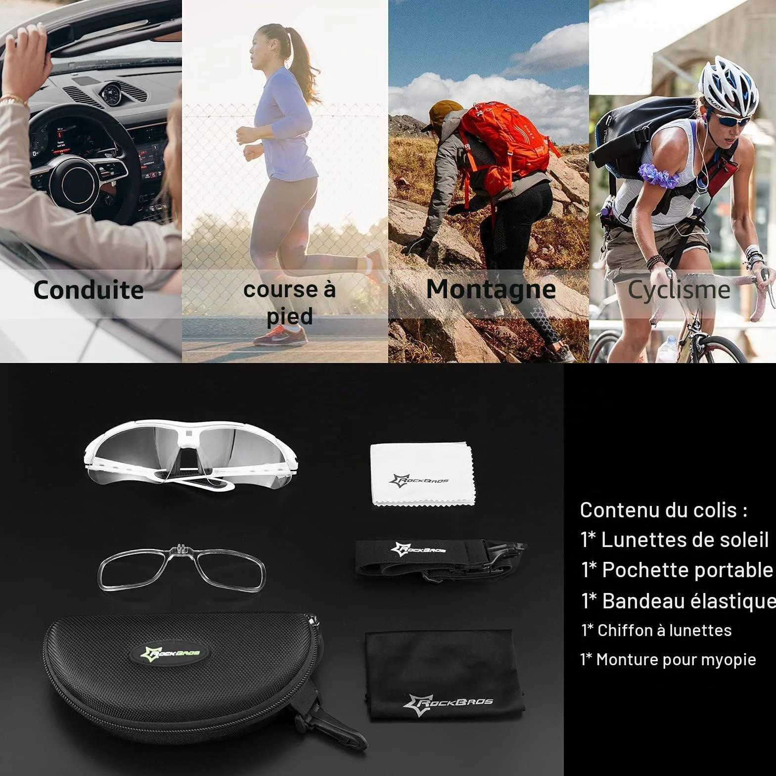 ROCKBROS Lunettes Vélo de Route VTT Photochromique Hommes Femmes, Cyclisme Lunettes de Soleil Sport VTT Pêche Running Course