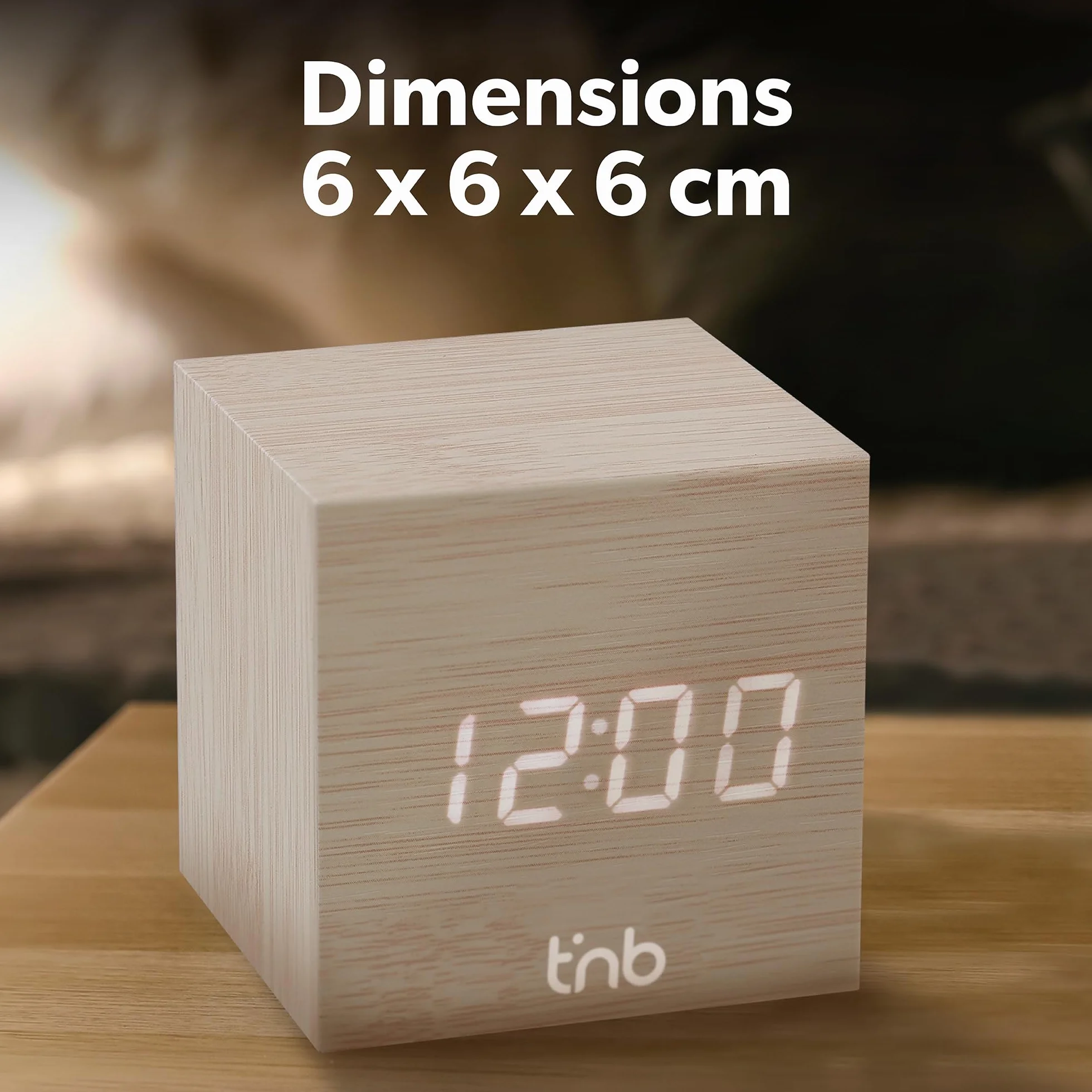 T'nB Cube Réveil Numérique 3 Alarmes Programmables Activation Tactile Vocale Affichage Heure Date Température Luminosité Réglable Bois