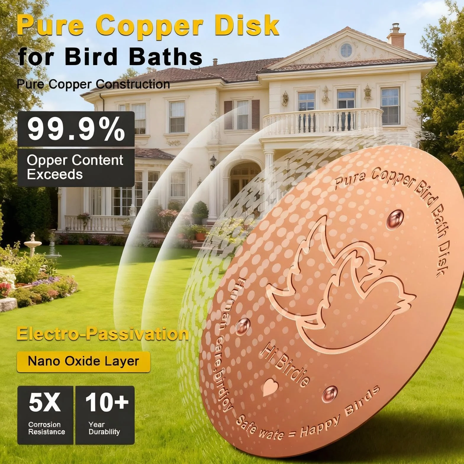 Kimimara Disque de nettoyage pour bain d'oiseaux en cuivre