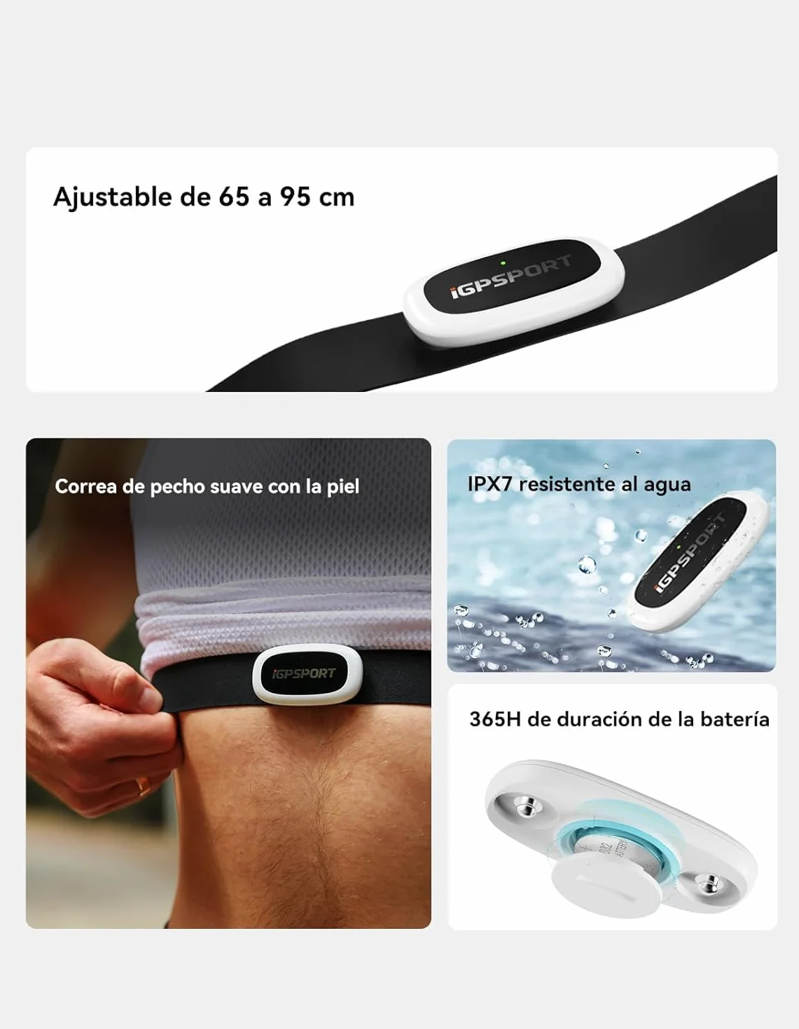 iGPSPORT HR50 Moniteur de fréquence cardiaque Bluetooth & Ant+ avec sangle de poitrine pour course à pied, cyclisme, gym et compatible avec Garmin Polar Wahoo Noir