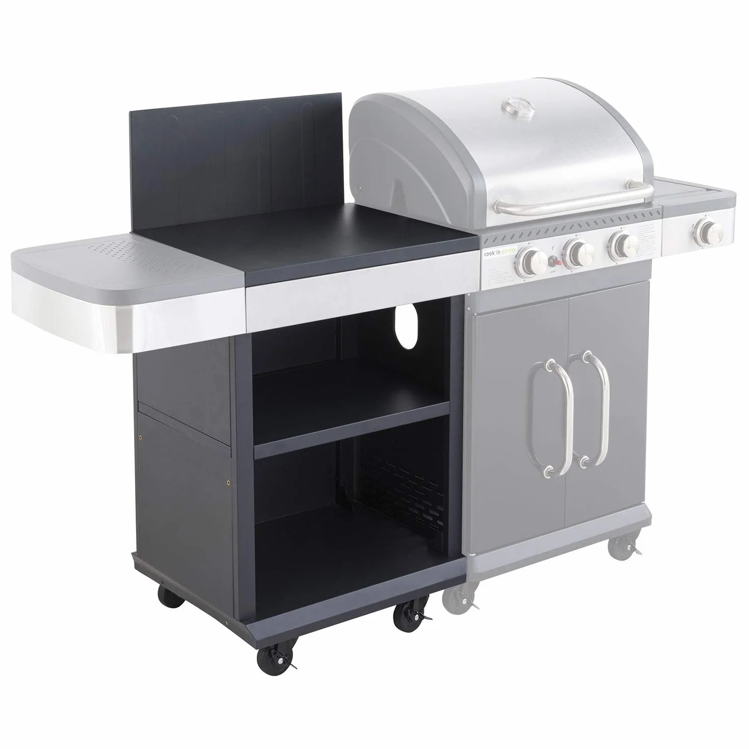 Desserte FIDGI Chariot Barbecue Gaz Compatible FIDGI 3 4 Meuble Roulettes Rangement Noir