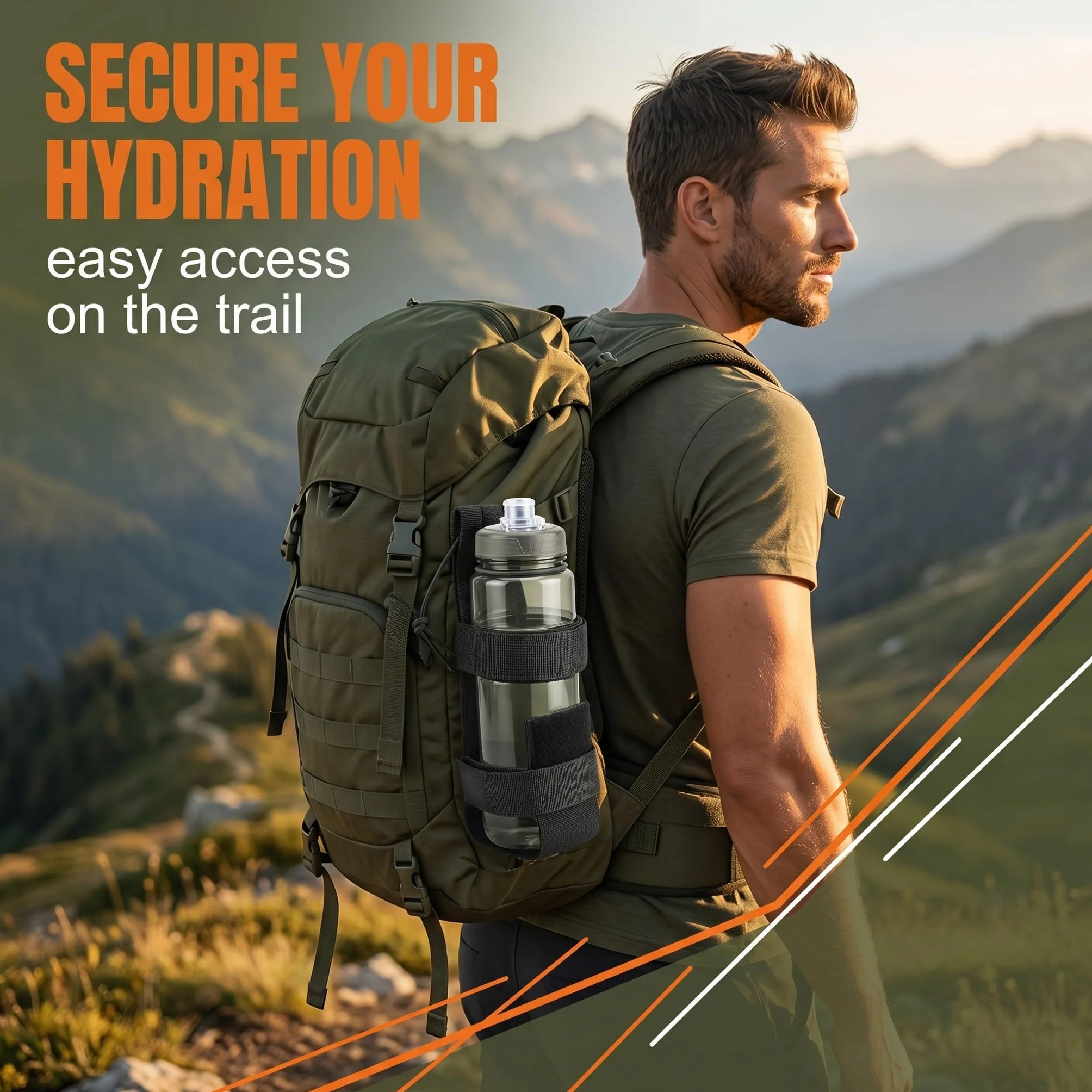 Porte-Bouteille Extérieur en Nylon Tissé | Housse Gourde Sport Outdoor | Fixation Ceinture et Sac | Résistant et Léger | Accessoire Randonnée Camping | Noir