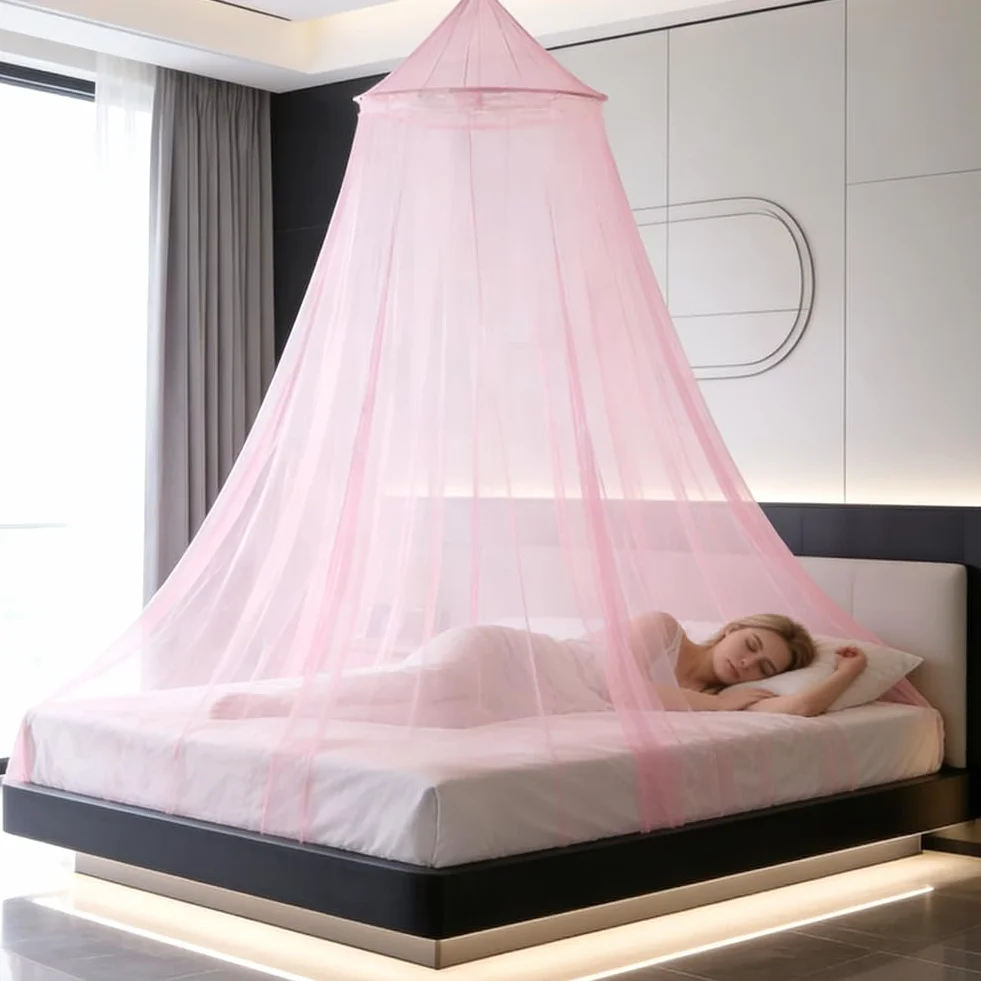 Moustiquaire de lit Dome, Moustiquaire pour Lit Double, Grand Moustiquaire pour Lit, Facile à Installer, pour Un Usage Domestique Intérieur et Extérieur pour Prévenir Les Moustiques - Rose