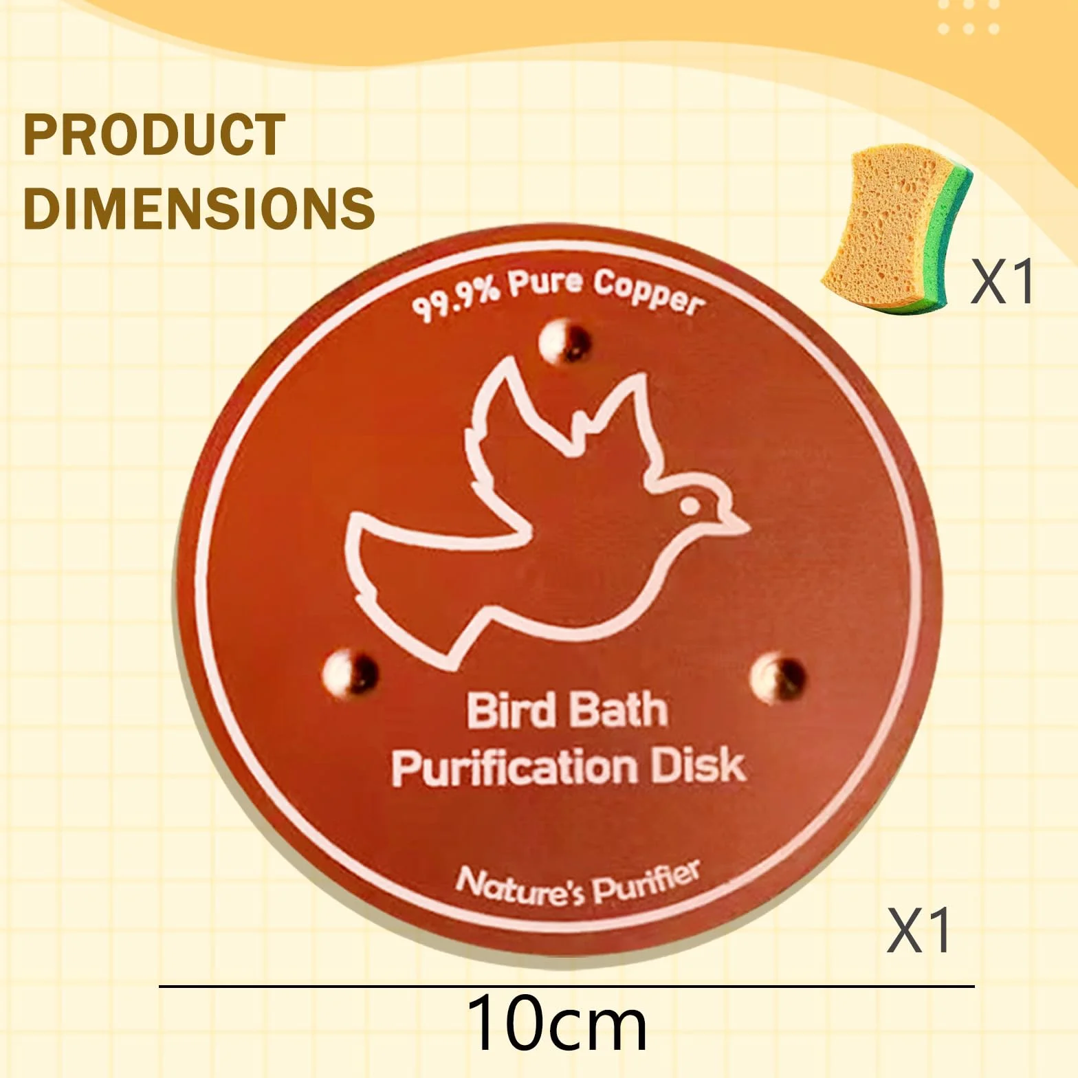 Disque de Purification pour Bain d'oiseaux en Cuivre Pur 99,99% 4 Pouces avec Support à Trois Points