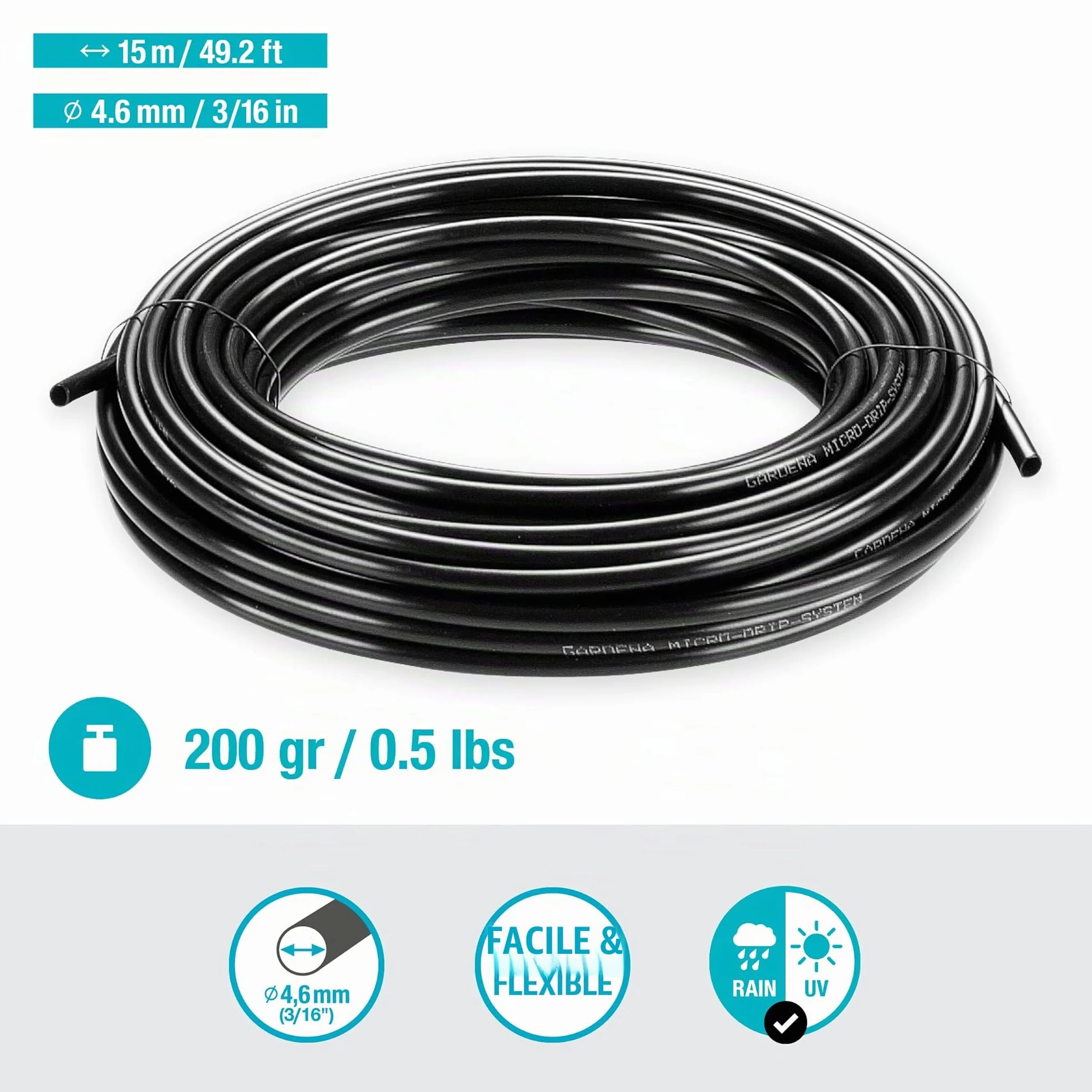Gardena Tuyau Arrosage Goutte-à-Goutte 4,6 mm 15 m Résistant UV