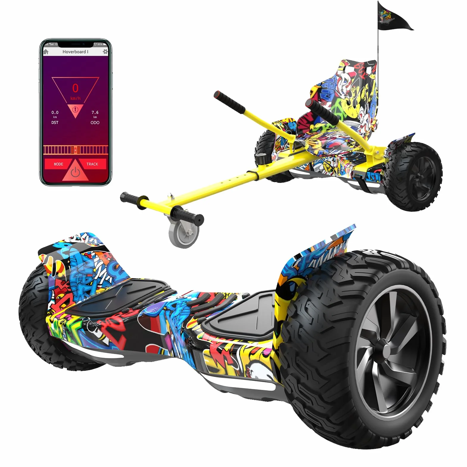 RCB Hoverboards SUV Auto-équilibré, APP contrôle Fonction, Hoverboard de 8,5 Pouces Bluetooth+ Hoverkart Go Kart，Cadeau pour Enfants et Adolescents