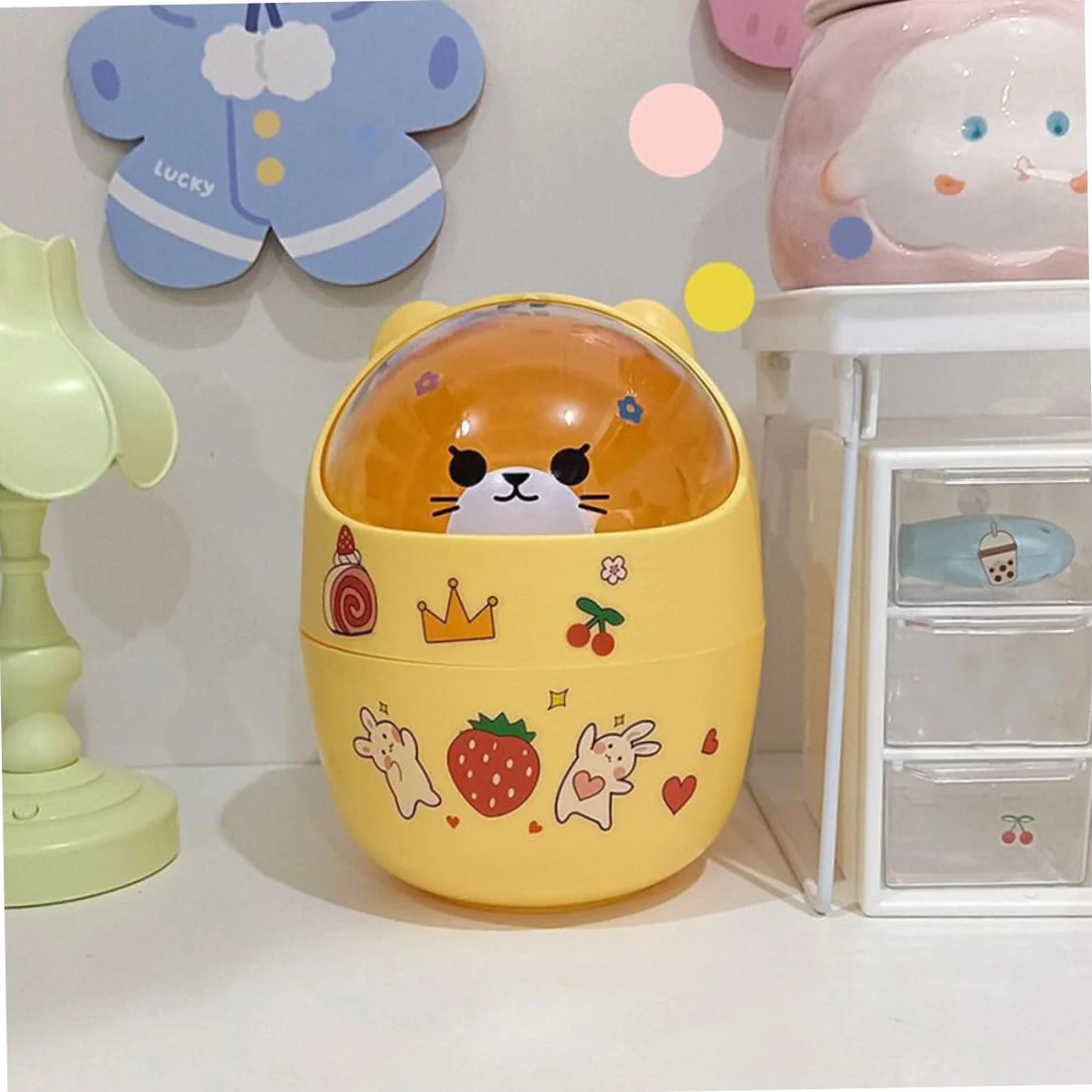 Cabilock Poubelle de Bureau Mignonne en Plastique Orange avec Couvercle Design Cartoon