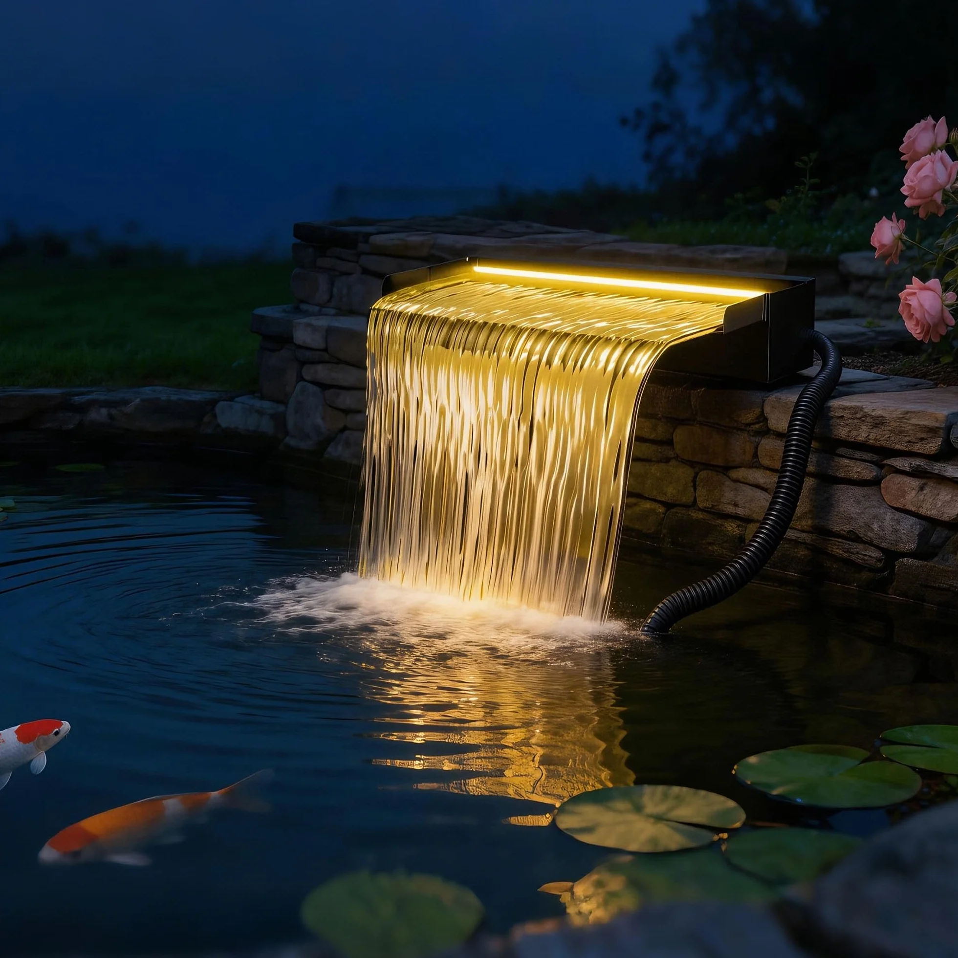 Cascade LED 60cm Acier Inoxydable Pompe Bassin 80W 4500 l/h Jardin