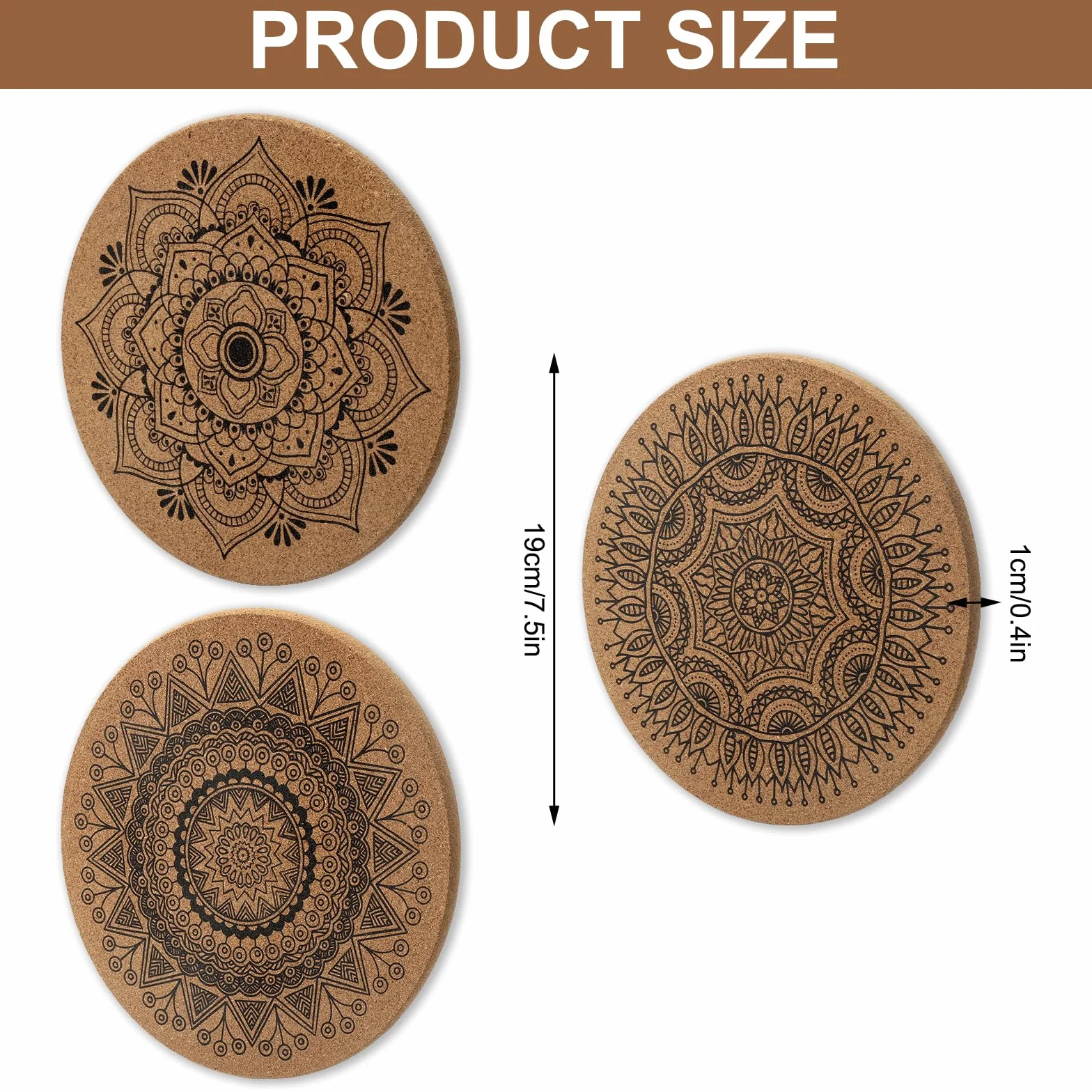 Lot de 2 dessous de plat en liège motifs 19 cm résistants à la chaleur pour casseroles