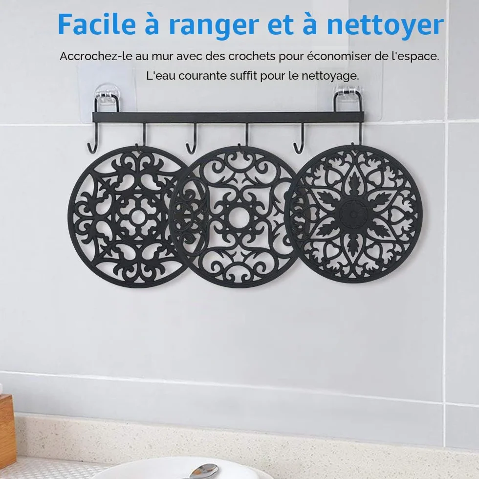 3PCS Tapis de Table Silicone Anti-dérapant Anti-Chaleur 250°C Multifonction Repose-cuillère Dessous de Plat