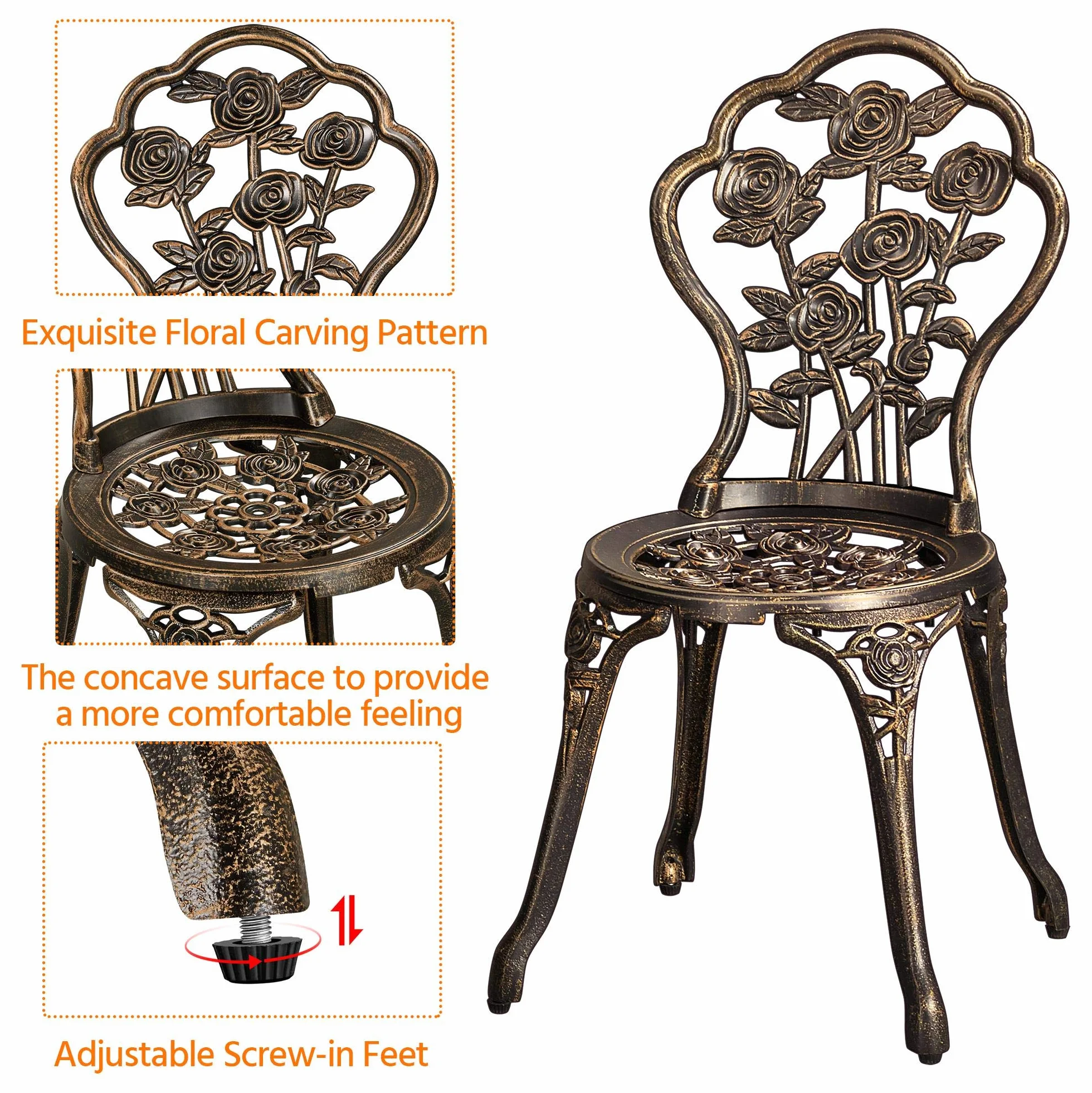 Yaheetech Ensemble de Table et Chaise Salon de Jardin Balcon Kit de Bistro 2 Chaises 1 Table en Alliage Aluminium Bronze