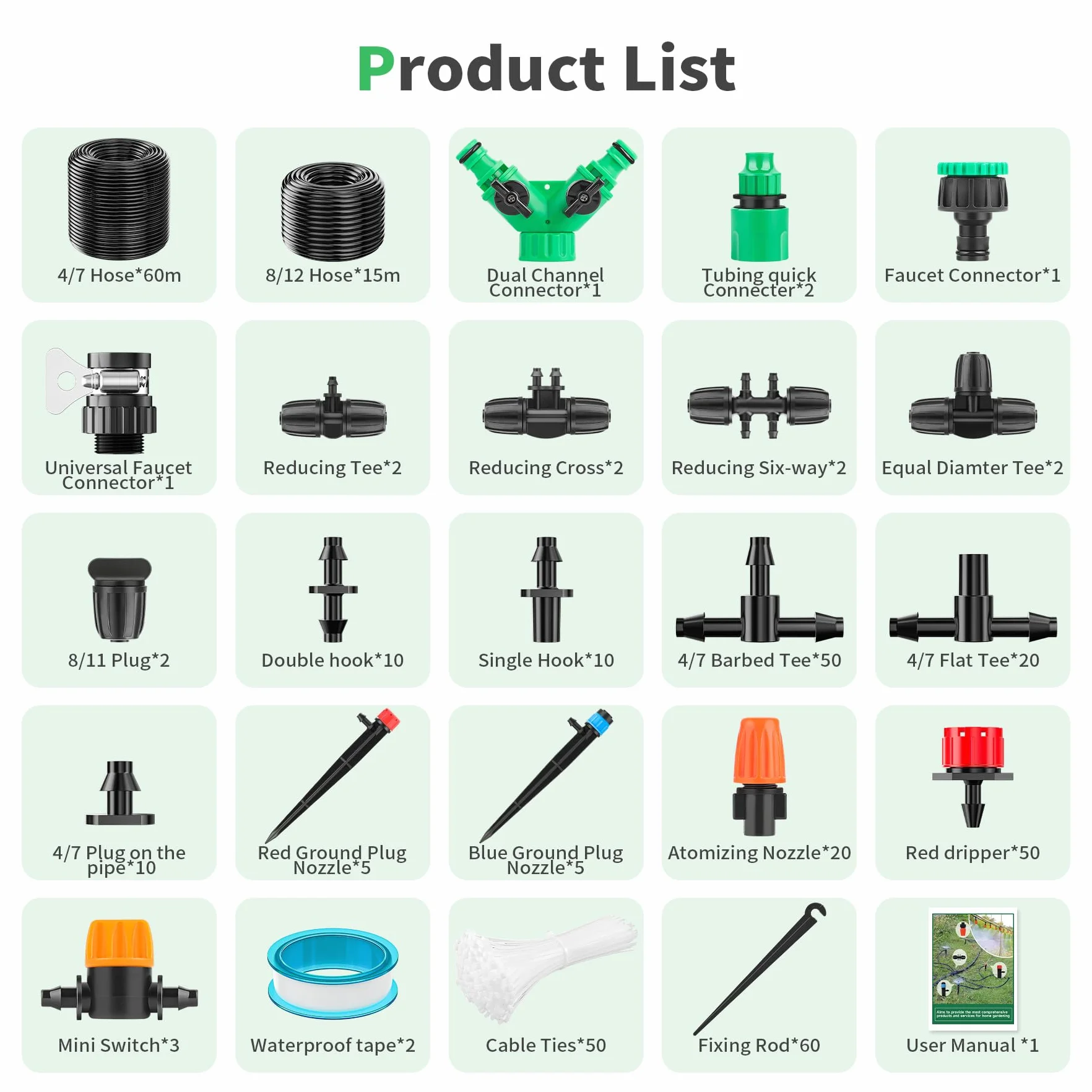 Forever Speed Système d'irrigation goutte à goutte 315PCS Kit avec tuyau 60M+15M pour jardin pelouse serre