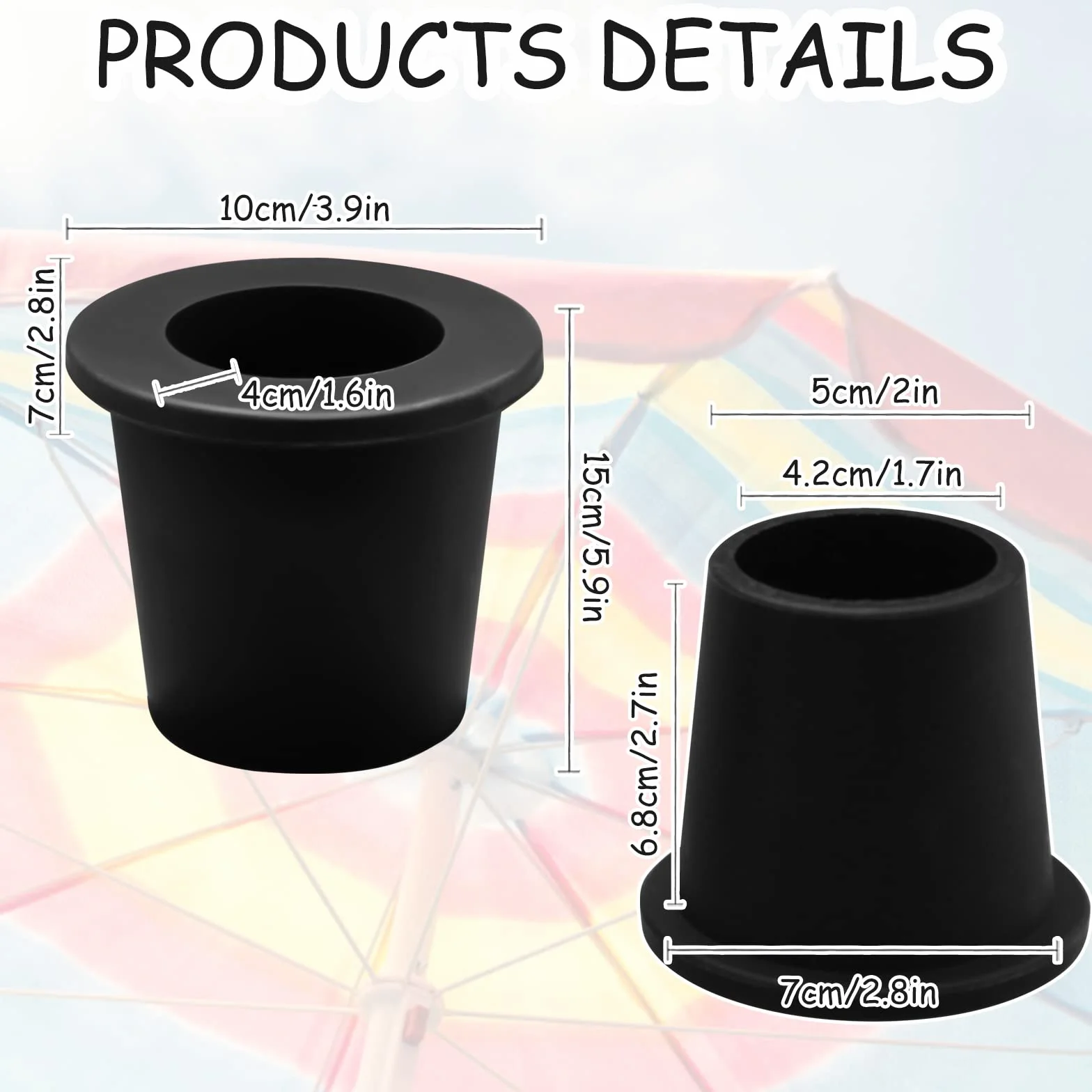 Lot de 2 anneaux de trou pour parasol de table d'extérieur, manchon en silicone, stabilisateur conique