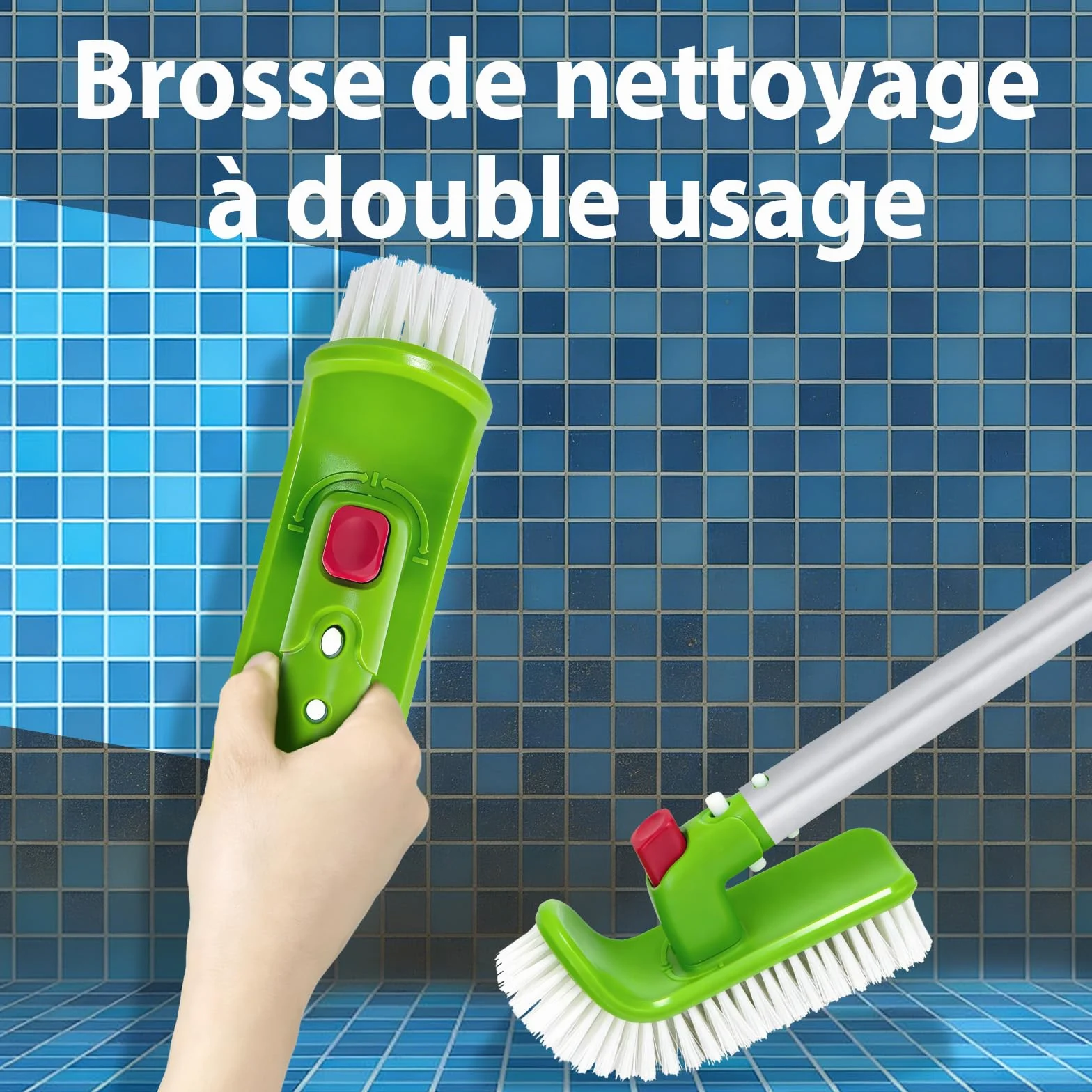 Brosse Piscine 19 cm Poignée Pliable 180° 9 Rangées Poils Nylon Clip EZ Manche Télescopique 3,2 cm