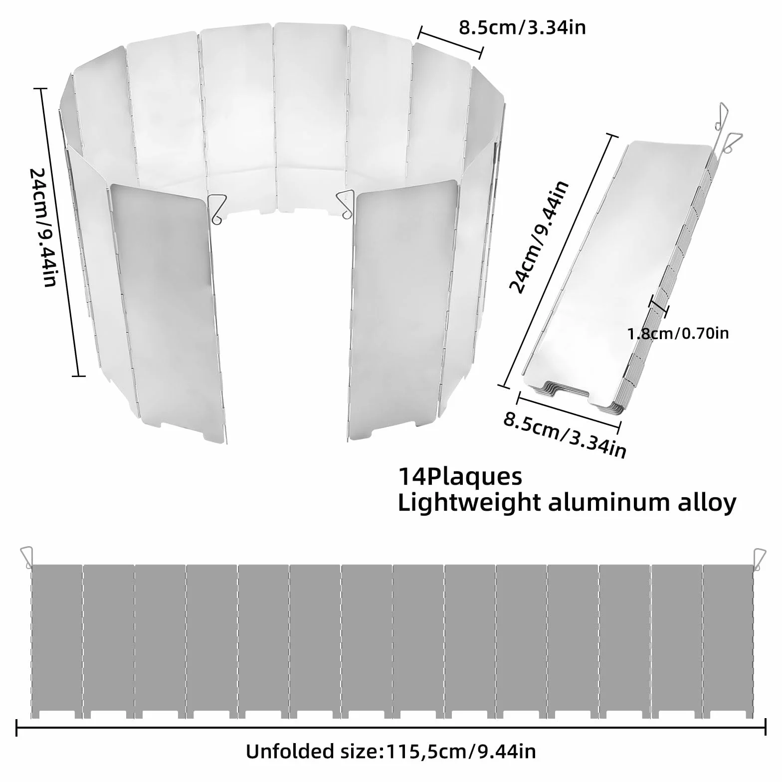 14 Plaques Pare-Vent Pliable Aluminium, Pare Vent Rechaud Gaz, Pare-Brise De Réchaud De Camping avec Sac De Rangement pour Le Camping, Les Pique-Niques et Les Barbecues