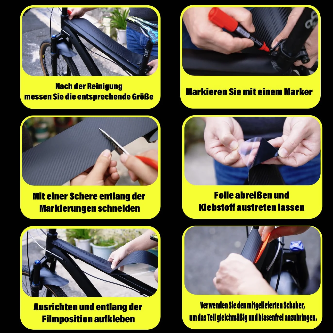 Film de protection de peinture pour cadre de vélo - 3 m (0,5 mm x 4" x 118") - Motif fibre de carbone - Pour VTT / vélo de route / gravel / Trail / Enduro / Freeride / vélo électrique et DH,