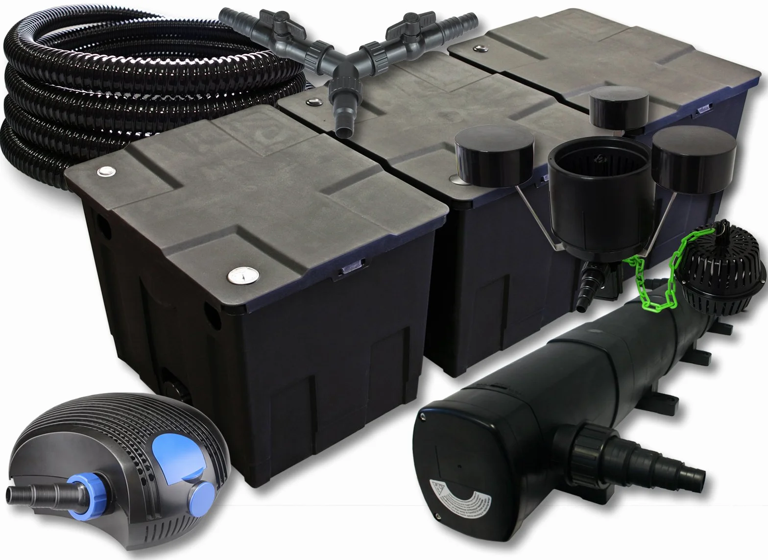 SunSun CBF-350C Filtre de bassin 90000 L CTF-12000 Pompe 12000l/h 100W CUV-272 Lampe UV 72W 25m Tuyau 25mm CSP-250 Écumeur 2500l/h 45W Y-distributeur