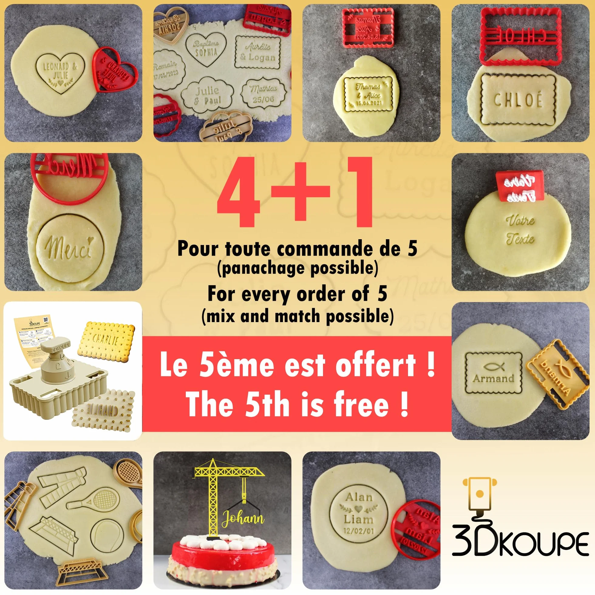 Emporte-pièce cannelé "Merci pour cette année" - Couleur au choix - Fabriqué en France