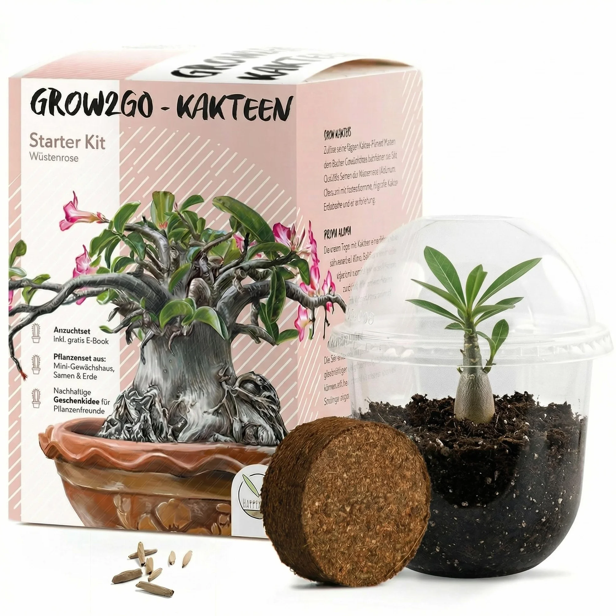 GROW2GO Kit de culture de cactus - Set de plantation mini-serre avec graines et terreau