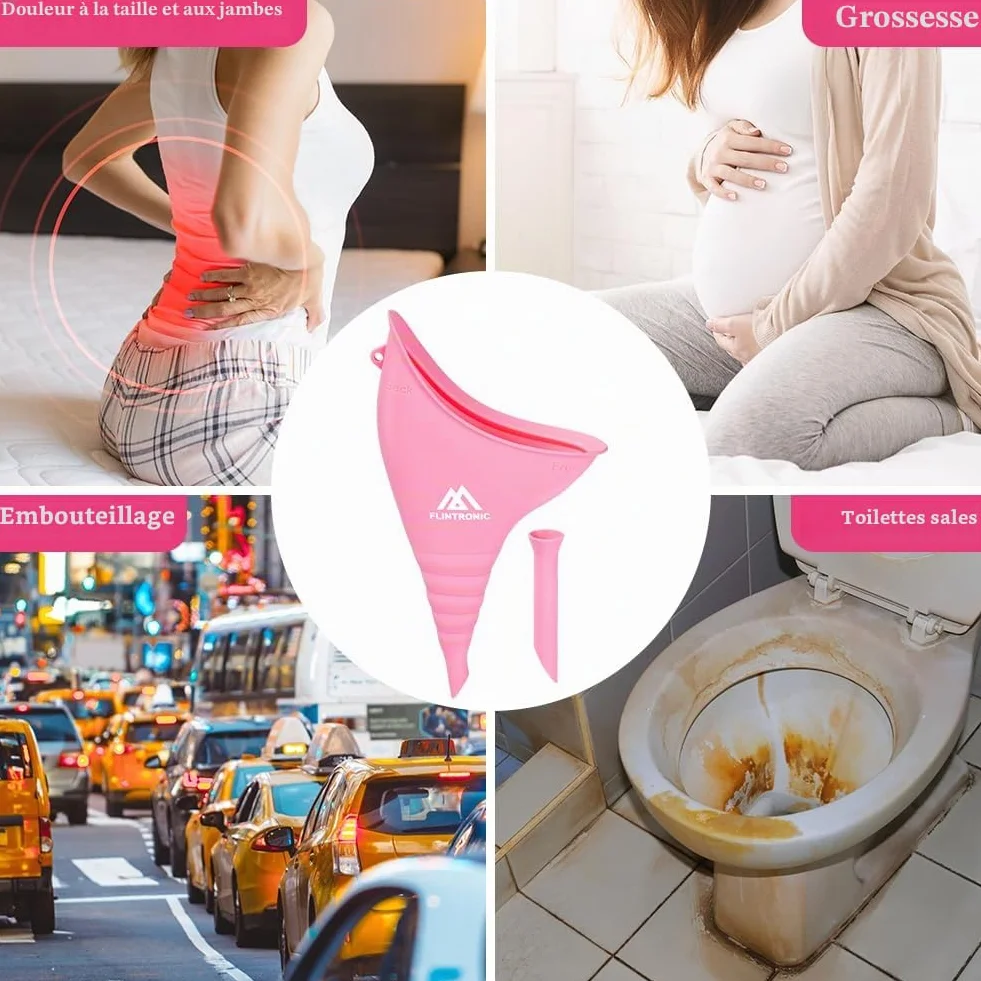 flintronic Urinoir Féminin Réutilisable en Silicone avec Tube d'Extension et Mousqueton