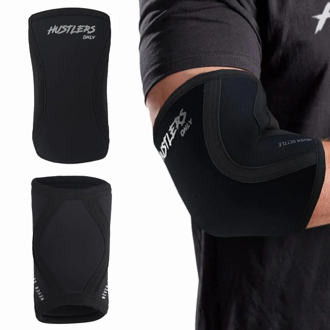 Hustlers Only Coudières d'haltérophilie en néoprène de 5 mm pour soulager instantanément les douleurs articulaires, coudières pour la gym, le fitness et l'entraînement. (M, noir)