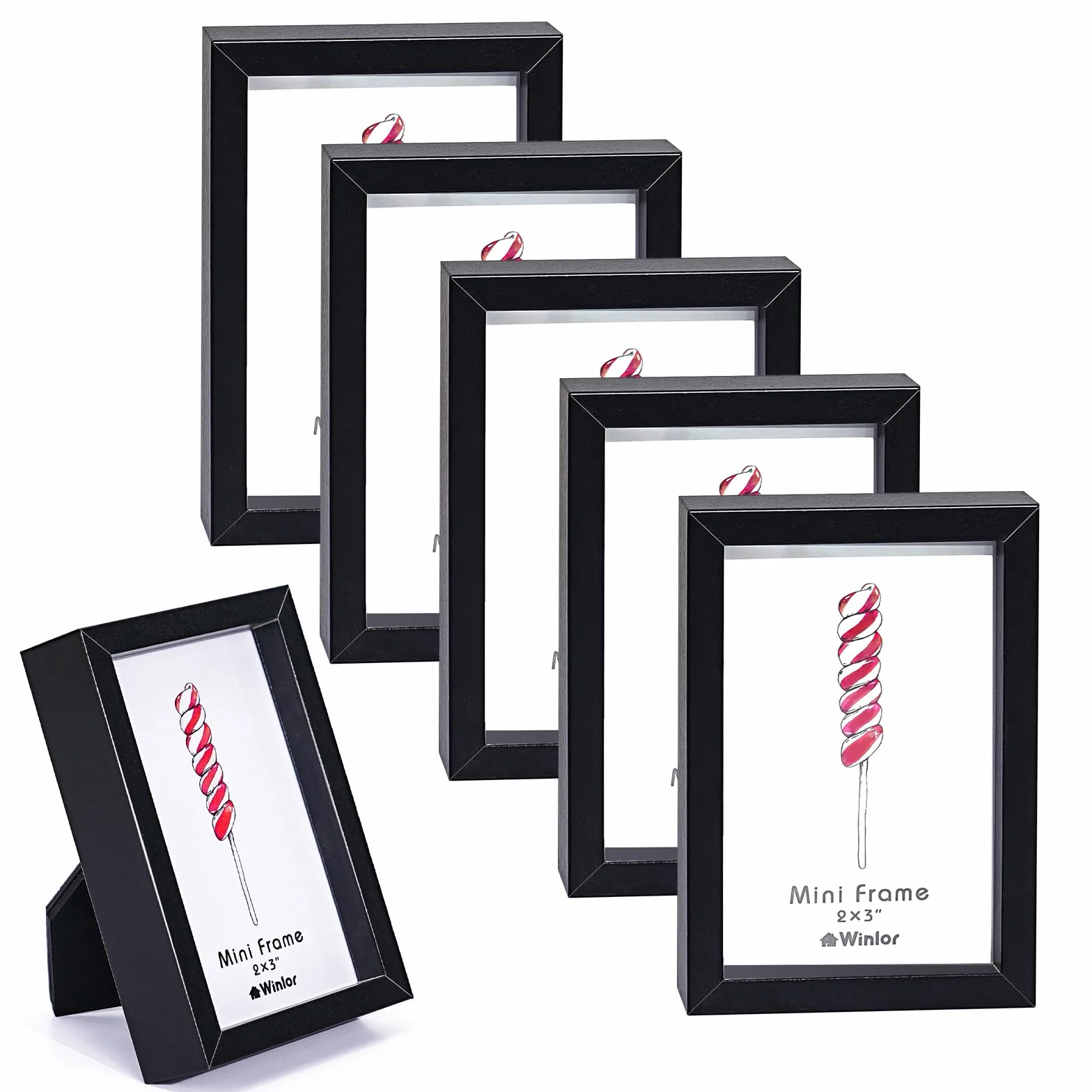Cadres Photo Polaroid 2x3 Pouces Lot de 6 Aimants Souples Noir