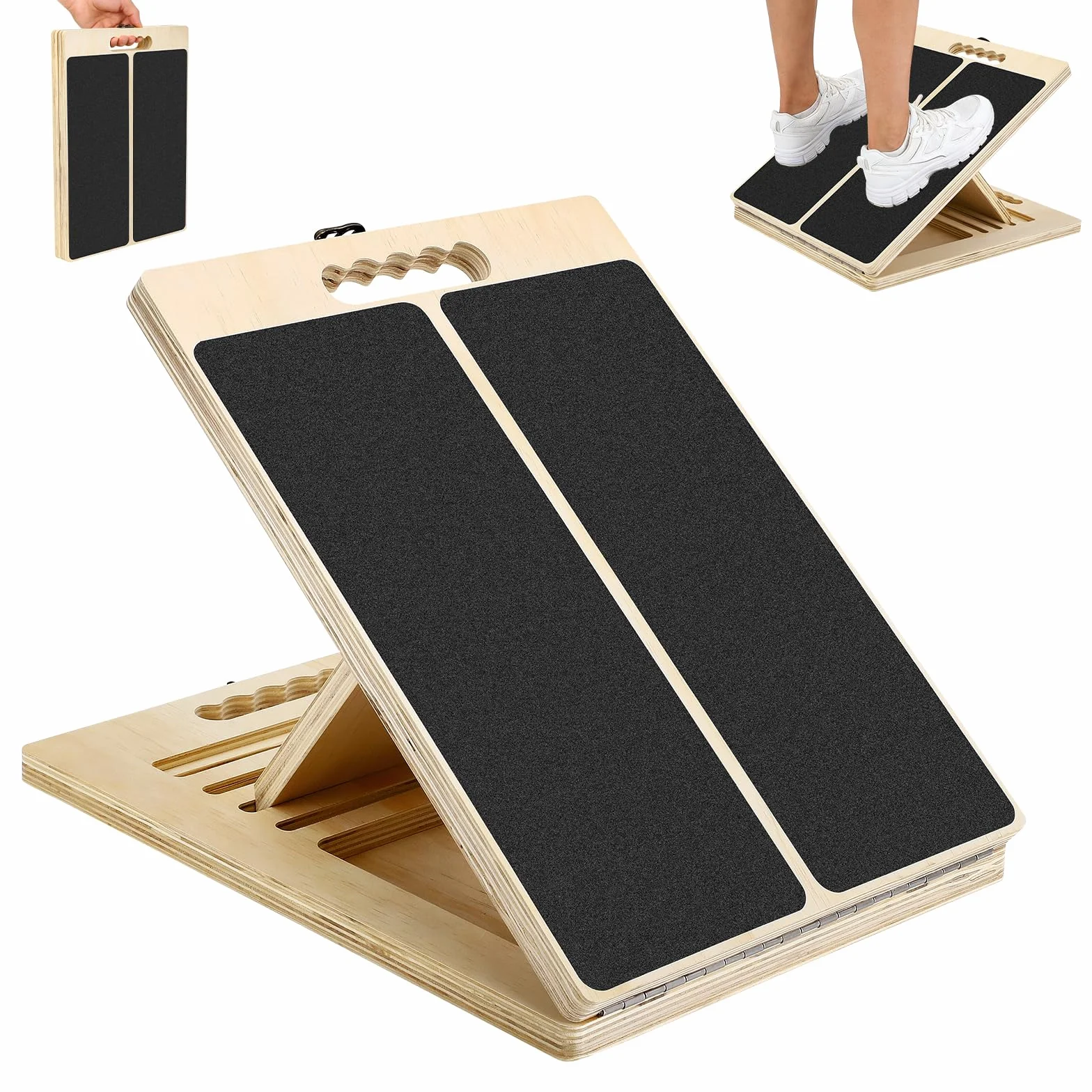 Plan incliné en bois 5 angles réglables, plan de stretching pour mollets avec affiche d’entraînement, capacité de charge 300 lbs, plan de stretching mollets pour squats, jambes, talons et chevilles